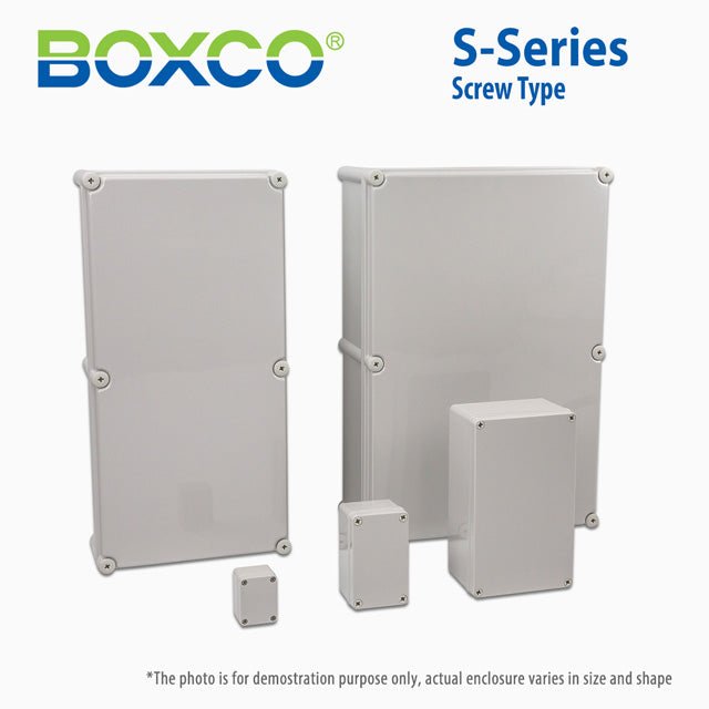 Boxco S Series 11.02 x 13.39 x 5.12 Inches (280x340x130mm) Waterproof Plastic Enclosure - IP67 & IK08 Rated Polycarbonate Grey Case with Screw Type Cover for Electronics, Outdoor Equipment & Industrial Applications