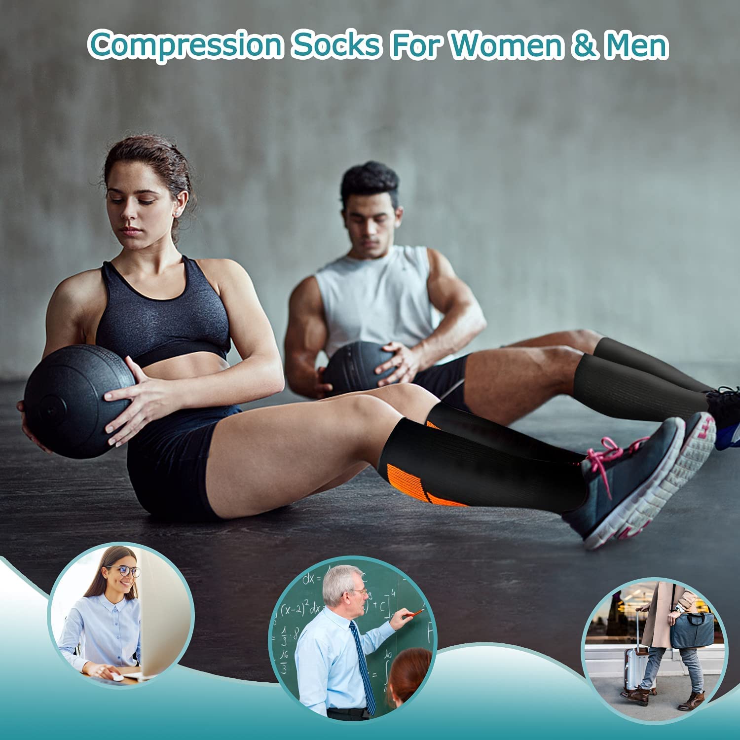 8 Pairs Graduated Copper Compression Socks 15-20mmHg for Men & Women - Best for Running, Athletic, Cycling & Varicose Veins Relief - Improve Blood Circulation & Reduce Leg Fatigue
