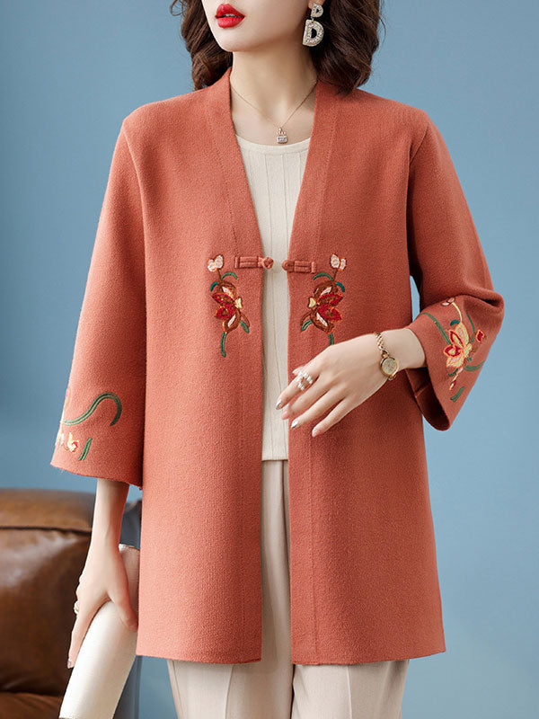 Embroidered Floral Women's Knit Cardigan Jacket for Mothers - Cozy Lightweight Sweater for Casual Wear, Spring & Fall Layering