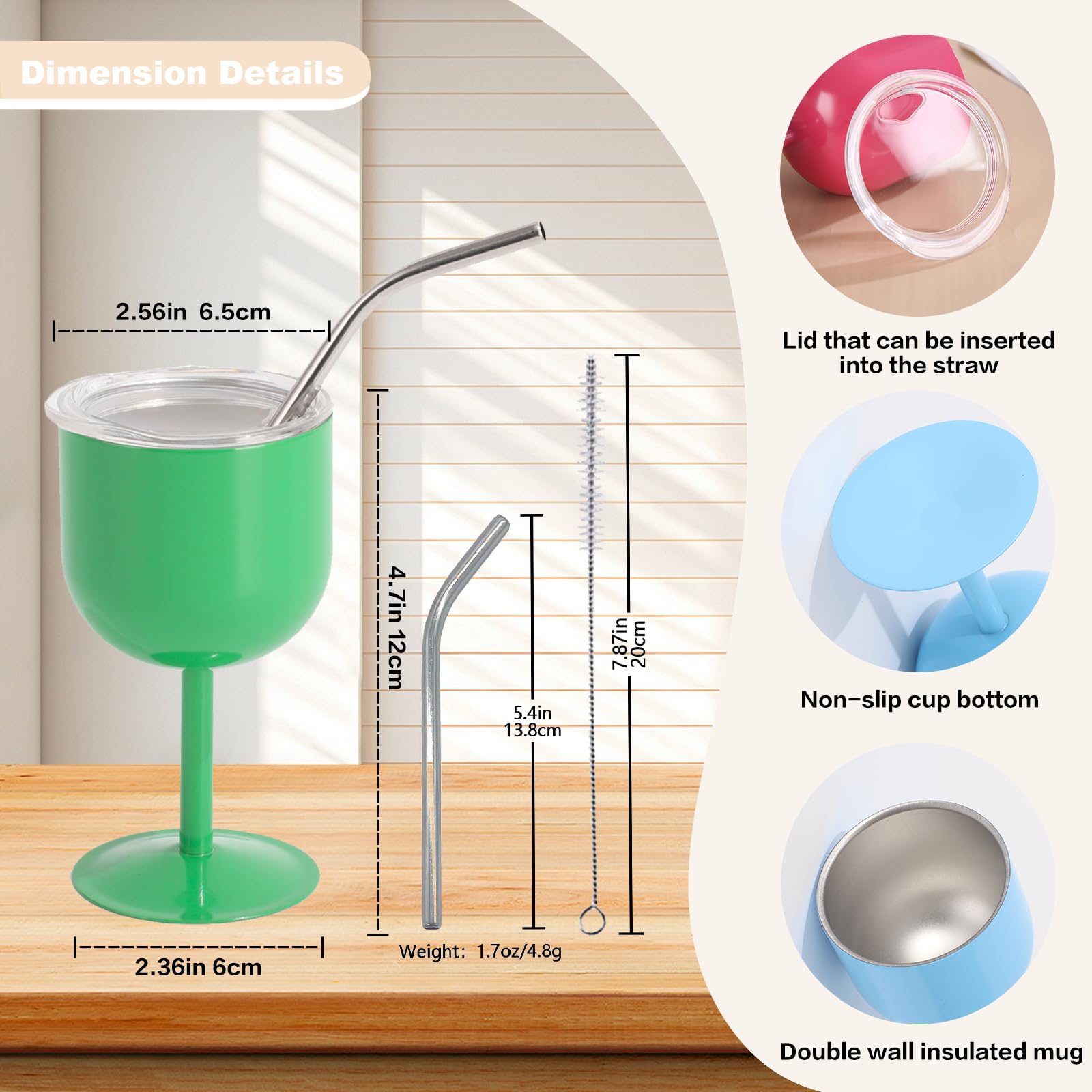 Premium Stainless Steel Wine Glasses Set - 4oz Double Wall Vacuum Insulated Unbreakable Wine Tumblers with Lid & Straw - Perfect for Housewarming, Valentine's, Anniversary Gifts - Ideal for Cocktails, Martinis, Outdoor Picnics, Pool Parties & Romantic Dinners