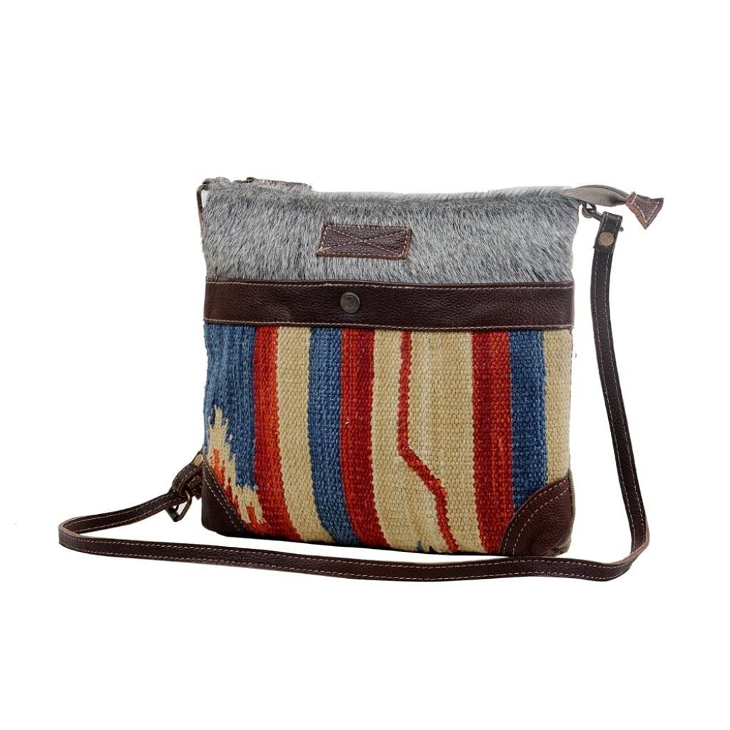 Bohemian Crossbody Bag - Upcycled Cotton & Cowhide Leather for Travel & Daily Use