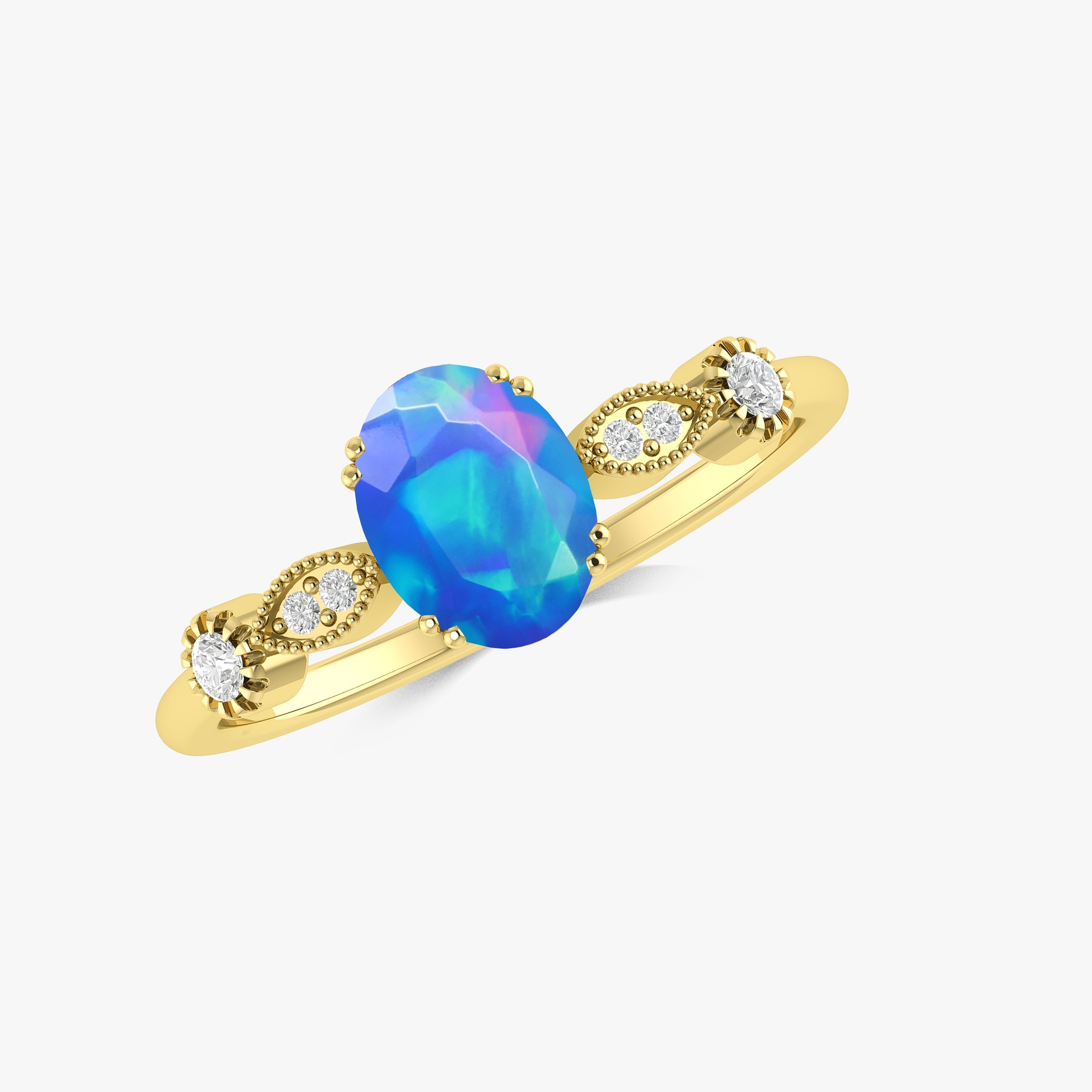 White Multifire Oval Ethiopian Opal Ring for Women - Elegant Sterling Silver Jewelry for Engagement, Wedding & Special Occasions
