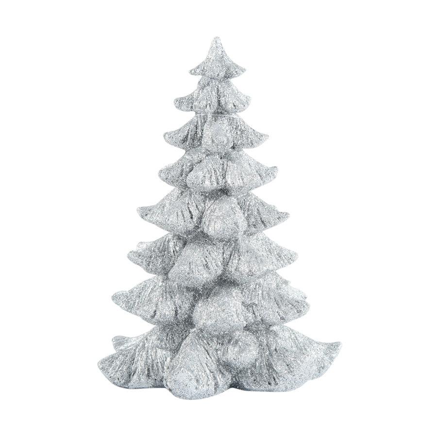 INGE Polyresin Decorative Silver Tree Sculpture - 21cm Height - Elegant Home & Office Decor for Christmas, Wedding, and Table Centerpiece