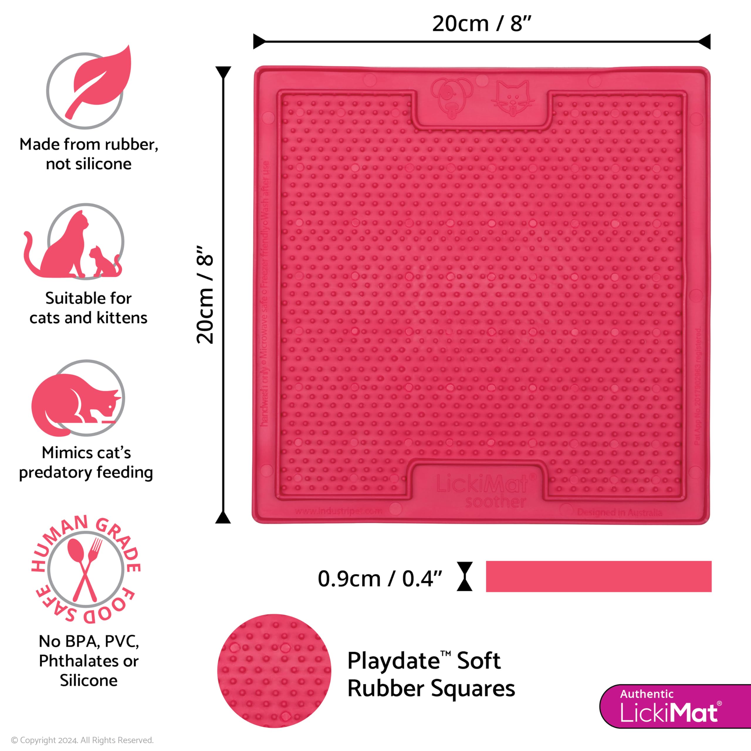 LickiMat Classic Cat Slow Feeder Lick Mat - Anxiety & Boredom Relief for Cats - Perfect for Food, Treats, Yogurt & Peanut Butter - Fun Alternative to Slow Feed Bowls (Pink) - Great for Grooming, Mealtime & Stress Relief