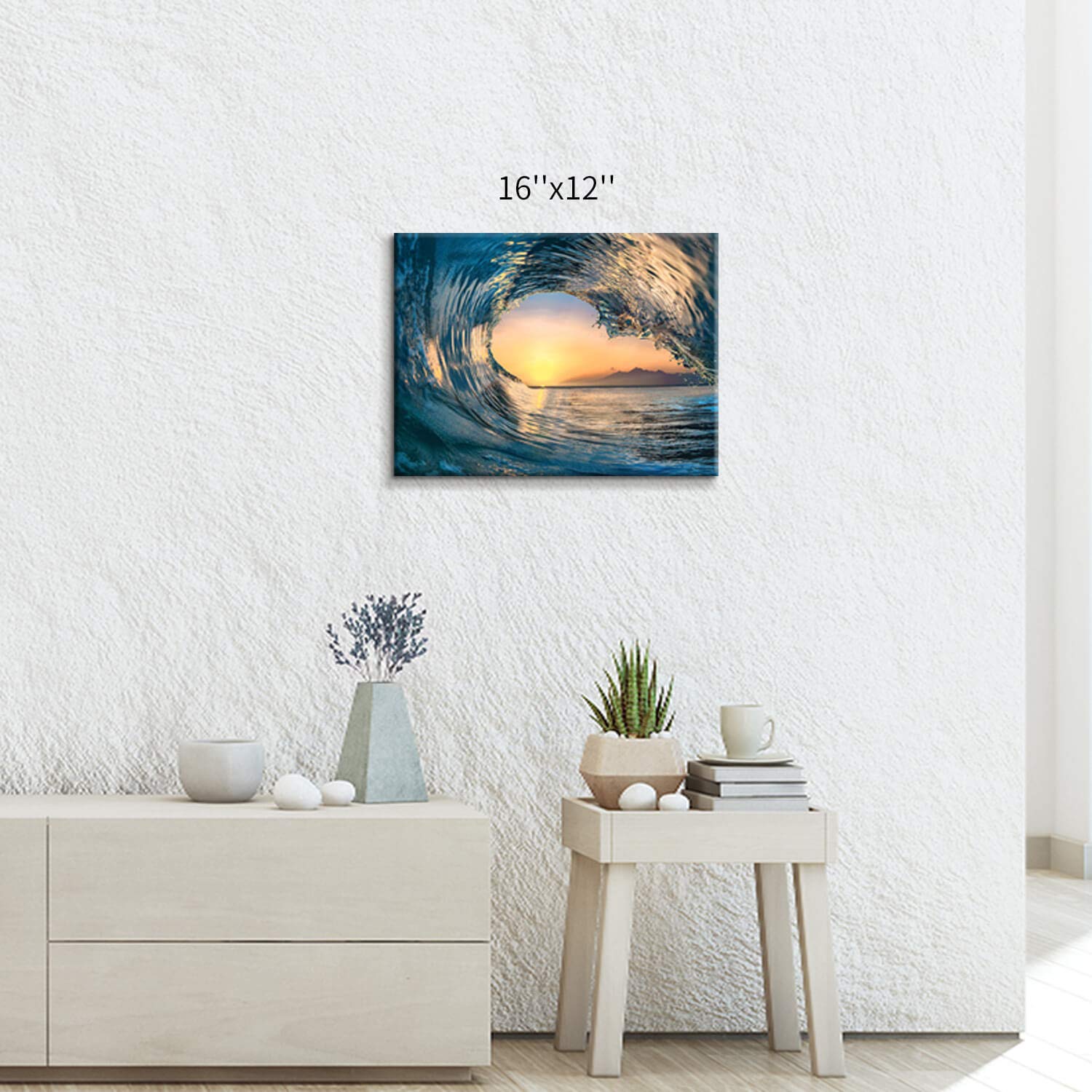 Ocean Wave Wall Art - Tropical Sunset Seascape Canvas Print for Home & Office Decor (16x12 Inches, Single Panel) - Perfect for Living Room, Bedroom or Beach House Interior Design