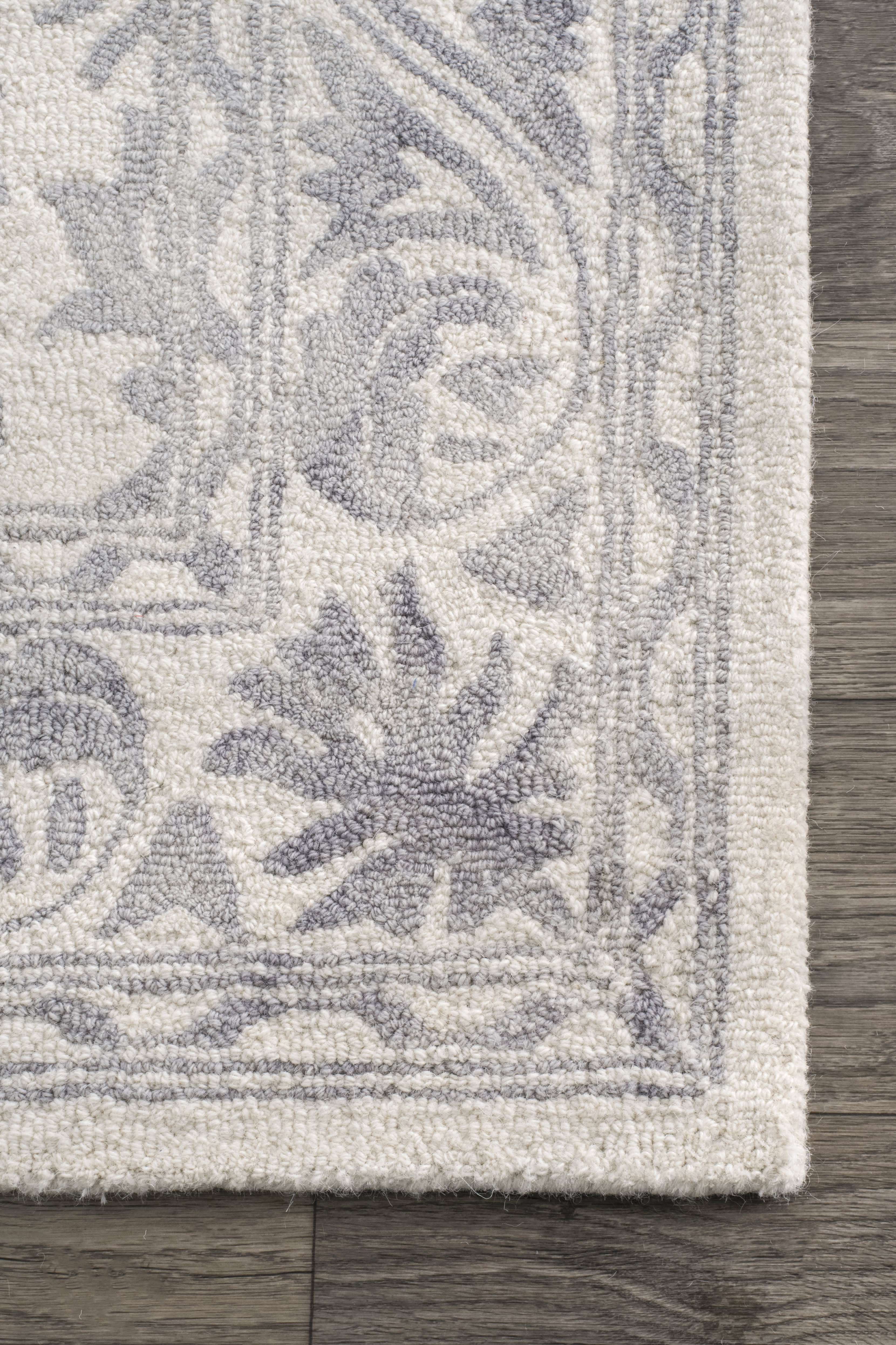 Elegant Grey Damask Border Area Rug - Soft and Durable for Living Room, Bedroom, or Office Decor