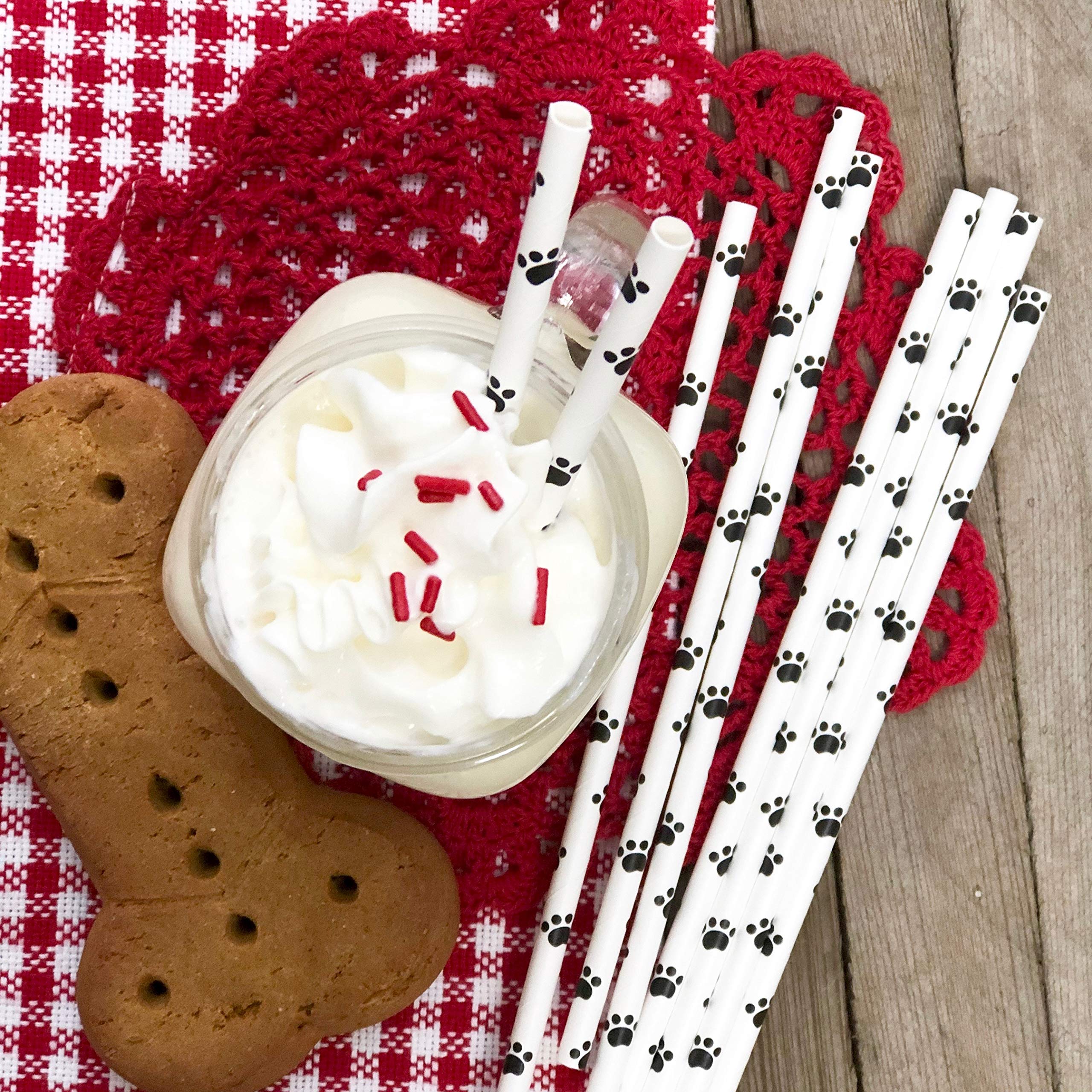 Dog Bone & Paw Print Paper Straws - 50 Pack for Pet Parties & Events