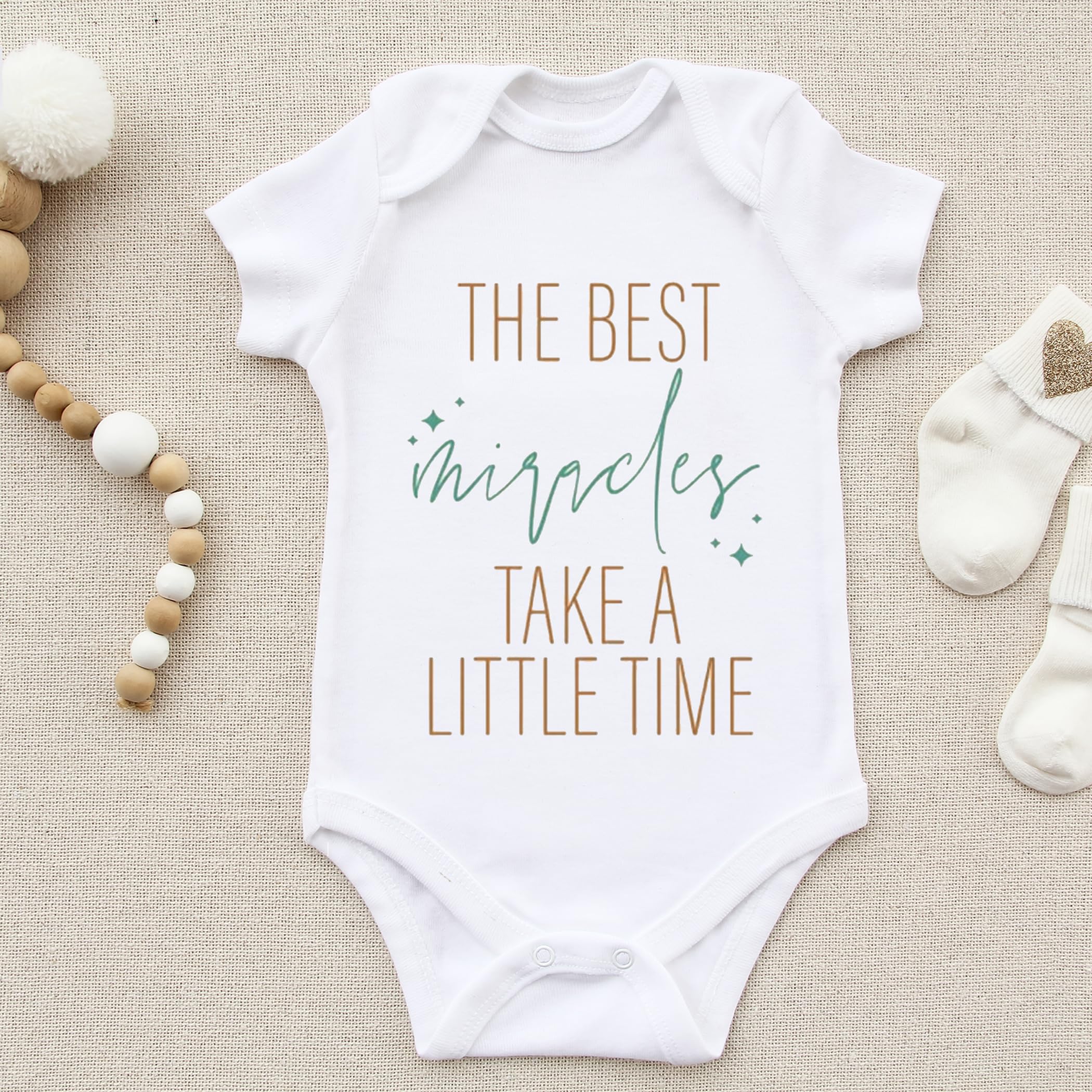 Miracle Baby Shirt - Best 'Miracles Take Time' Pregnancy Reveal & Baptism Outfit - Cute Baby Shower Gift for Newborns & Special Occasions
