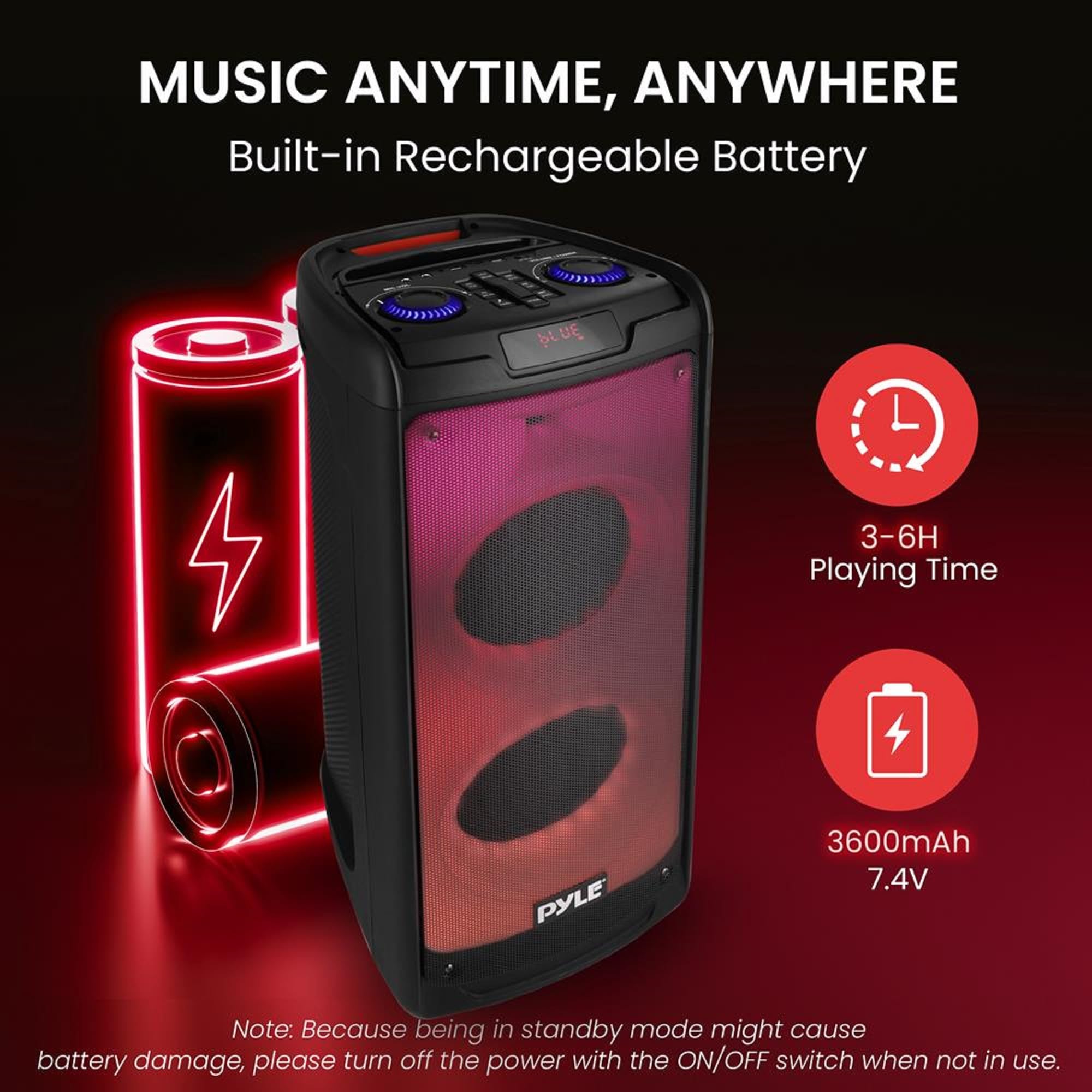 Pyle 500W Portable Bluetooth PA Speaker System - Rechargeable Indoor/Outdoor Stereo with Dual 8