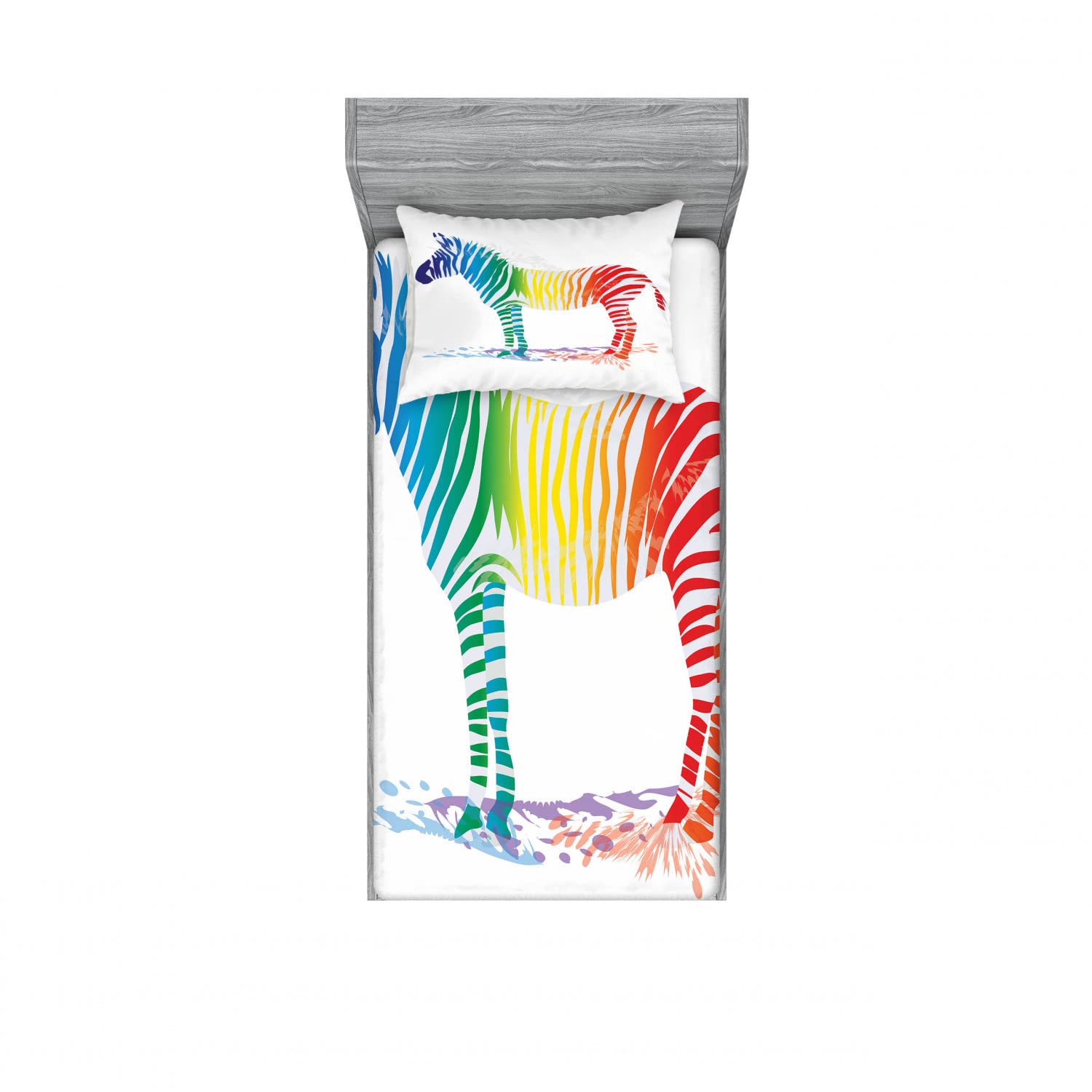 Ambesonne 2-Pack Twin XL Fitted Sheets & Pillow Sham Set - Vibrant Zebra Rainbow Print Bedding Collection (4-Piece) | Soft Microfiber for Kids, Teens & Guest Rooms | Perfect for Dorm, RV & Home Decor