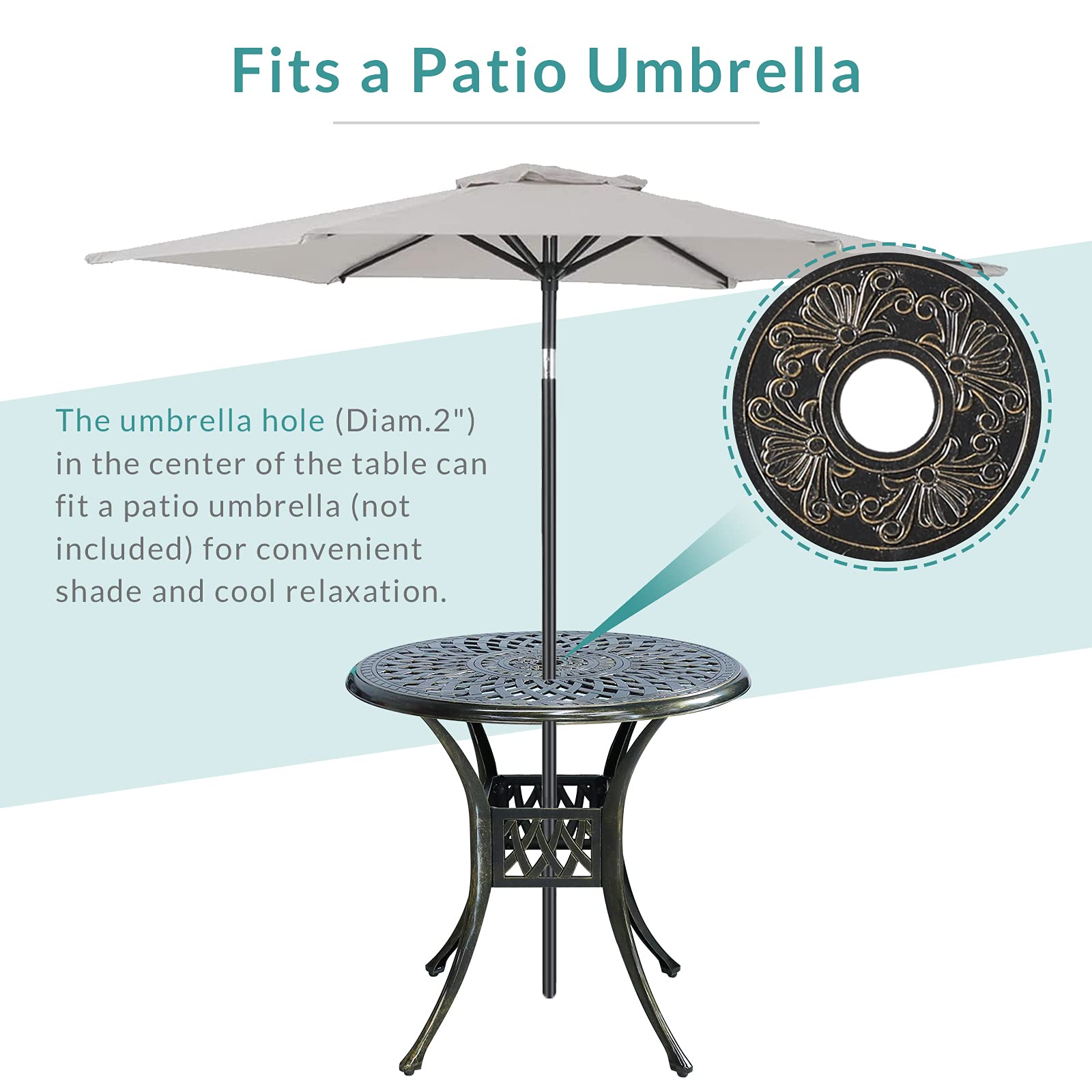 MEETWARM 3-Piece Outdoor Bistro Set - All-Weather Cast Aluminum Patio Dining Set with 2 Chairs & 31