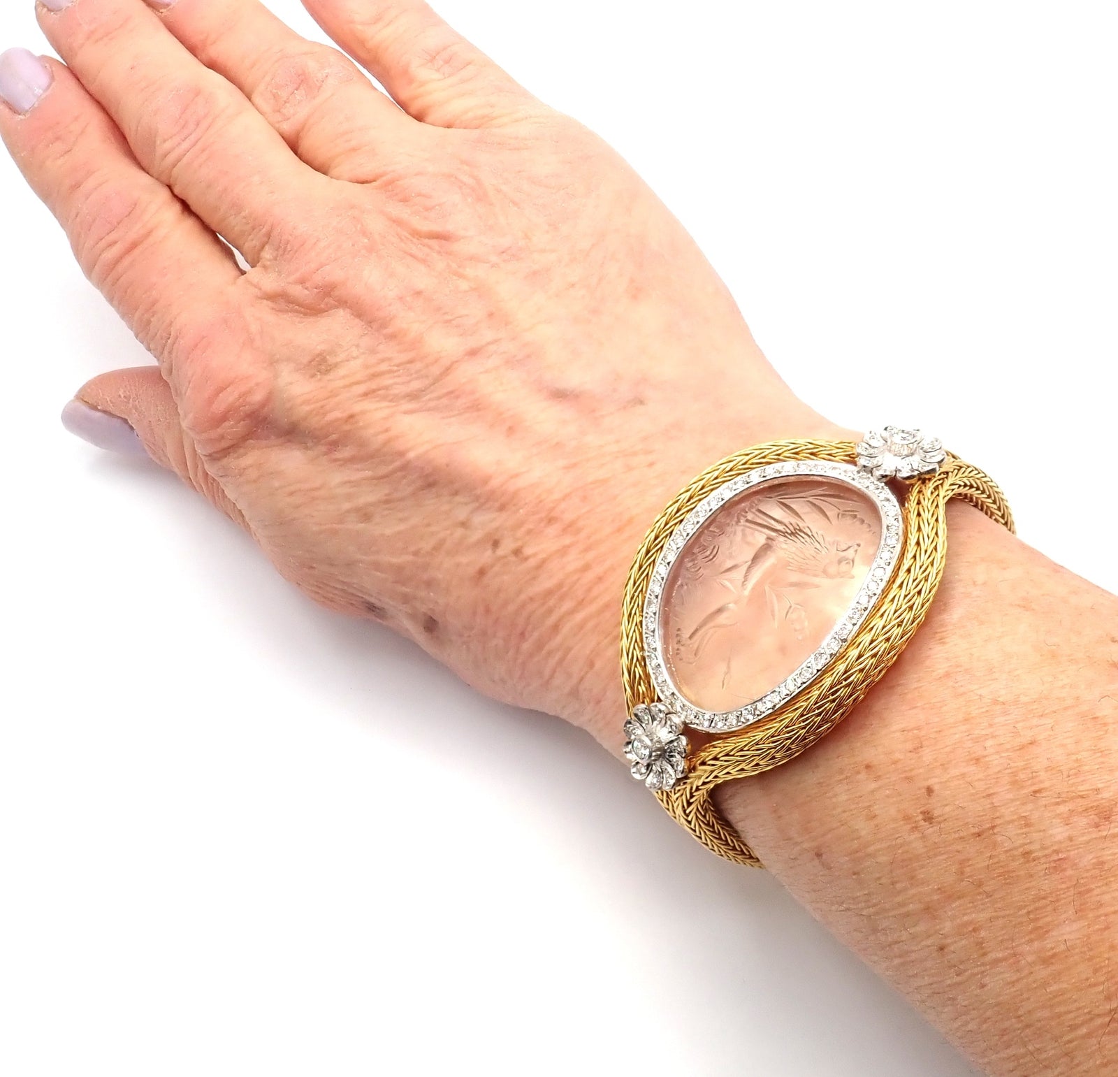 Authentic Ilias Lalaounis 18k Yellow Gold Diamond Rock Crystal Bangle Bracelet - Luxury Jewelry for Women, Elegant Gift for Special Occasions, Perfect for Weddings, Anniversaries and Formal Events