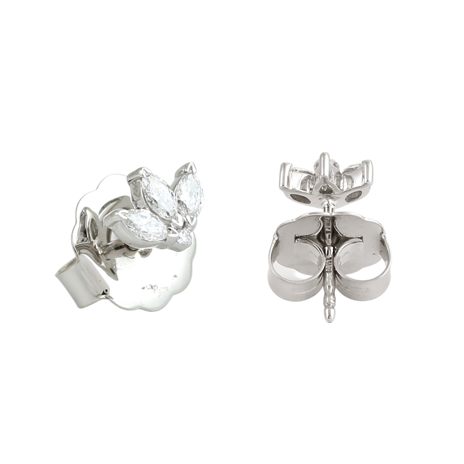 14K White Gold Marquise Cut Rose Diamond Three Stone Stud Earrings - Elegant Jewelry for Weddings, Anniversaries & Special Occasions