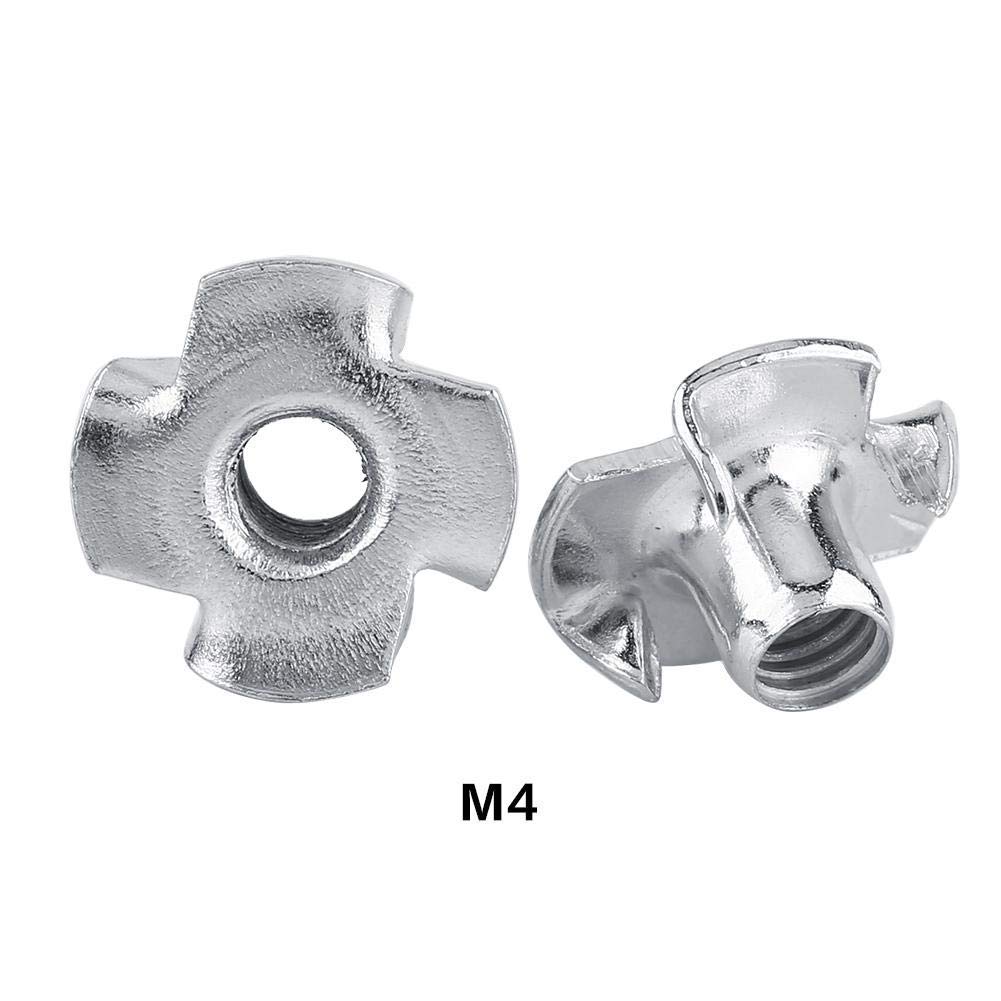 M4 Zinc Plated Carbon Steel T-Nuts - 4 Prong Tee Nuts for Woodworking & Furniture Assembly (50pcs) - Perfect for DIY Projects, Cabinet Making, and Furniture Fastening