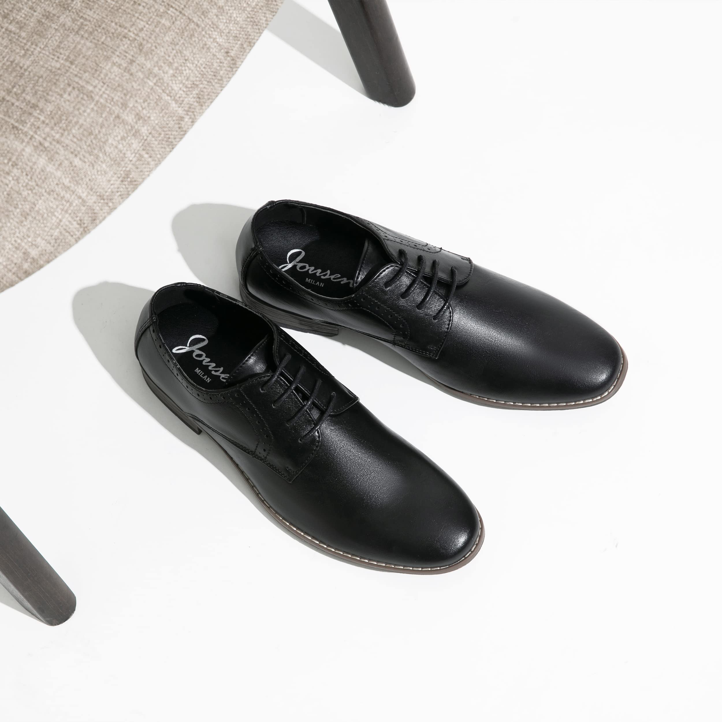 Jousen Men's Oxford Plain Toe Dress Shoes - Classic Formal Derby Shoes for Business, Office & Wedding Occasions