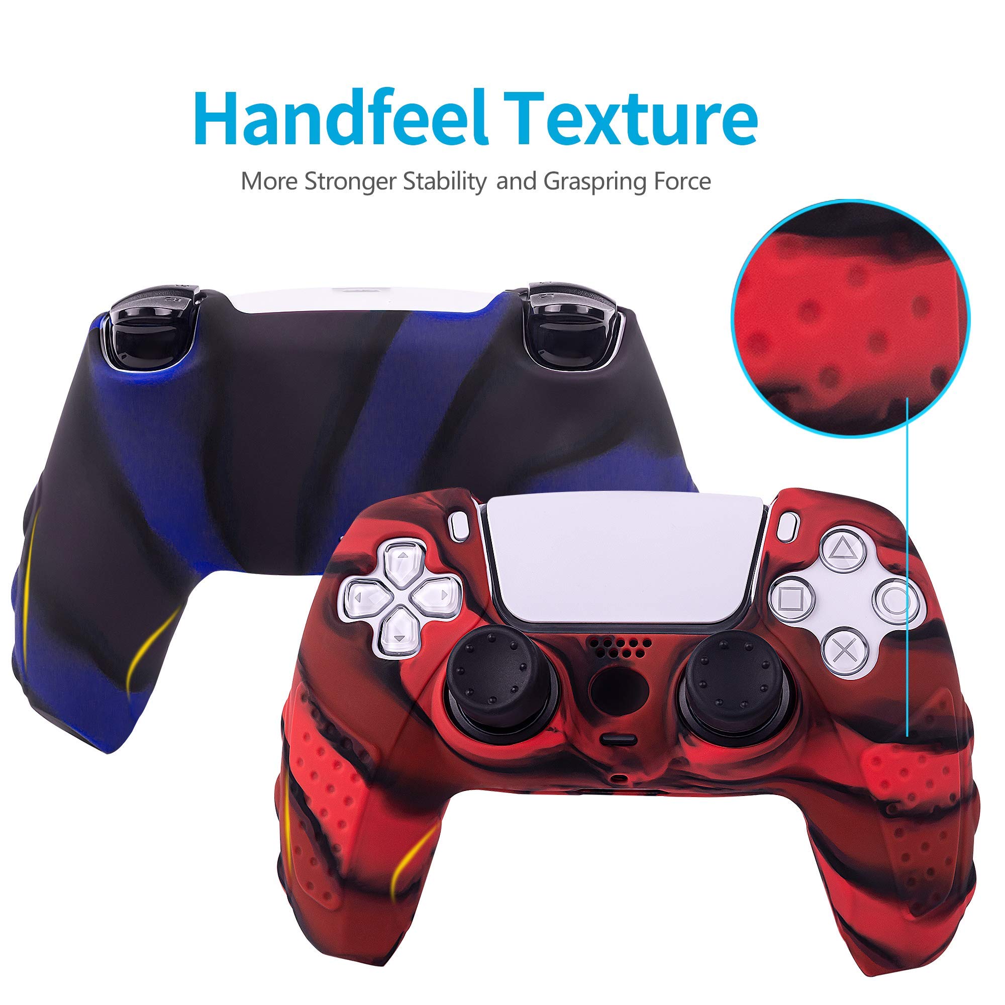 Anti-Slip PS5 Controller Cover - Silicone Skin with 6 Thumb Grips (Camouflage) for Enhanced Gaming Comfort