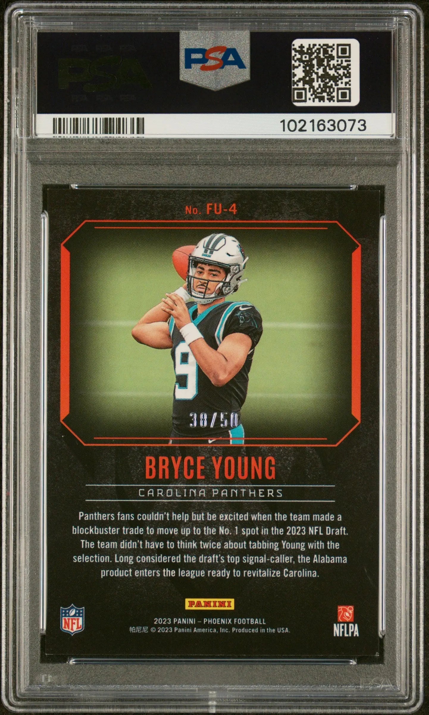 2023 Panini Phoenix Bryce Young Rookie Card Fired Up Yellow PSA 9 /50 - Rare Collectible for Football Fans & Sports Memorabilia Enthusiasts - Perfect for Display, Trading, and Investment