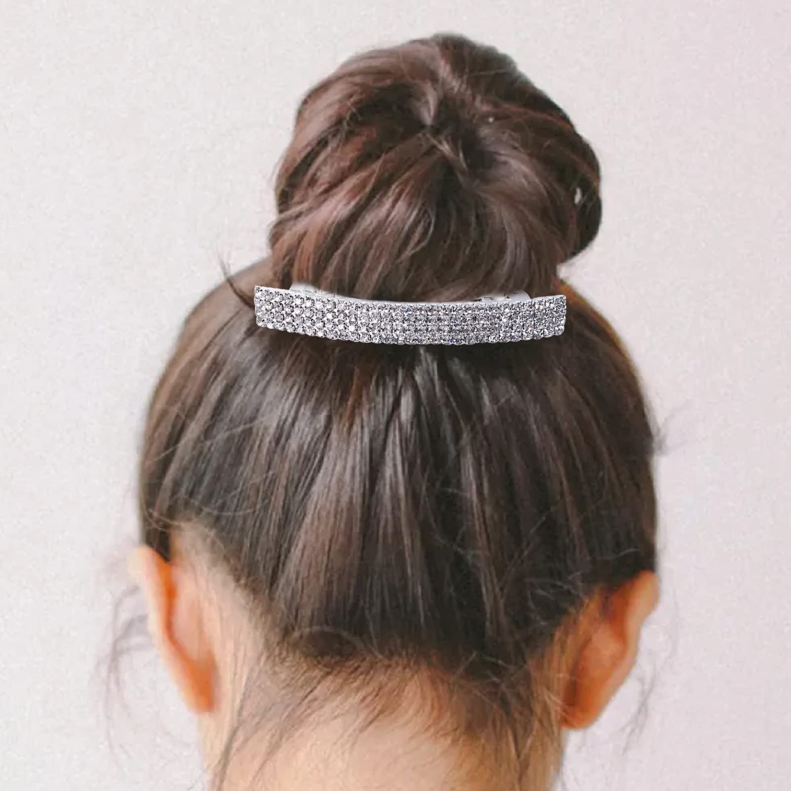 Sparkly Rhinestone Hair Clips 2 Pack - French Crystal Hair Barrettes for Women, Bridal Wedding Hair Accessories, Ponytail Holder & Side Clips (2.55 Inch) - Perfect for Parties, Prom & Special Occasions