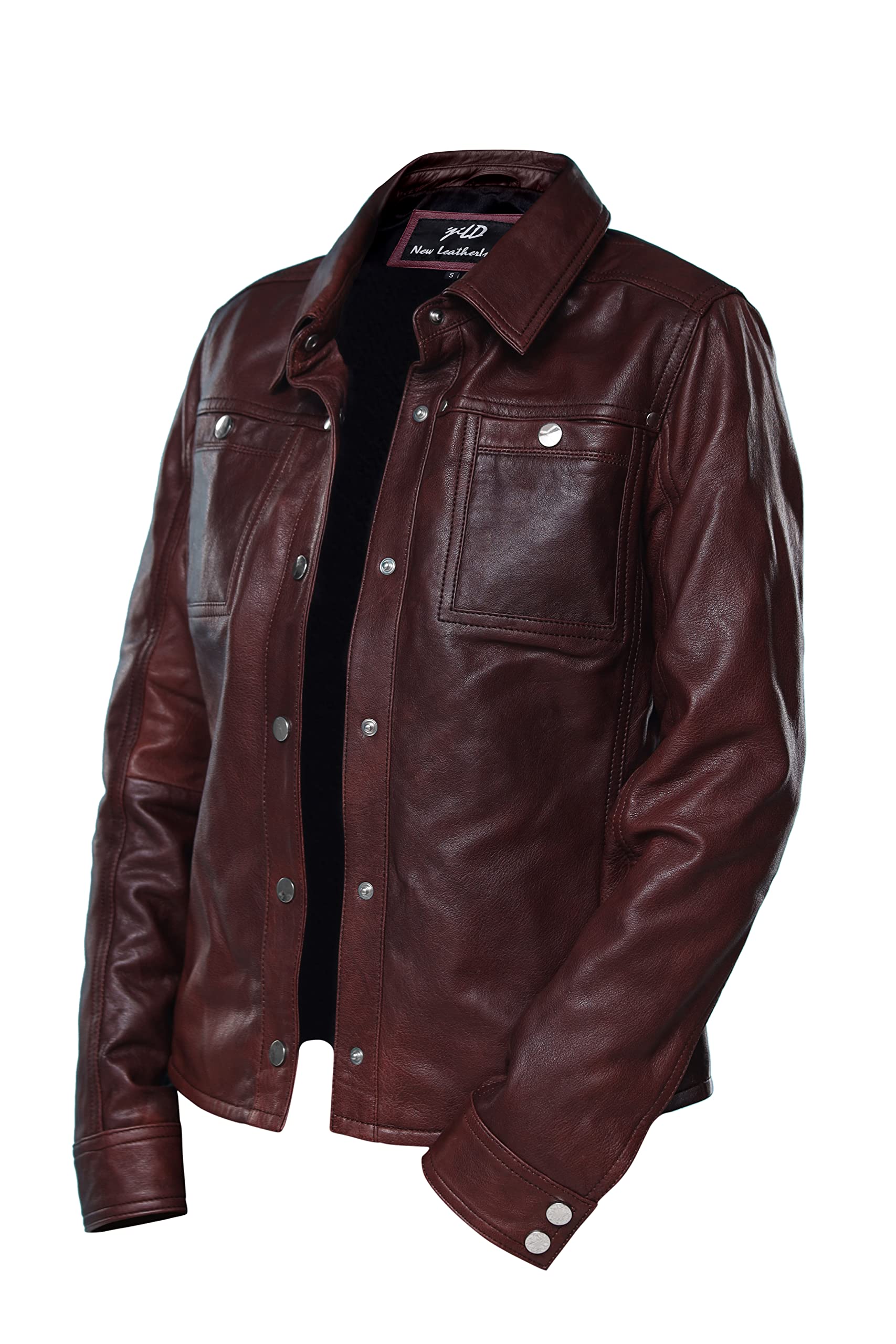 Jild Women's Button Front Lambskin Leather Jacket Shacket - Long Sleeve Casual Shirt Jacket with Bust Pocket | Perfect for Fall Layering, Office Wear & Weekend Outfits
