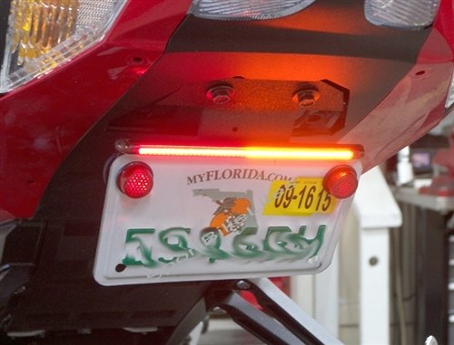 C-Me Low Profile Motorcycle LED Light Bar - Integrated Red/Amber Brake/Turn Signal with Smoked Lens for License Plate Mount | Perfect for Night Riding & Safety Enhancement