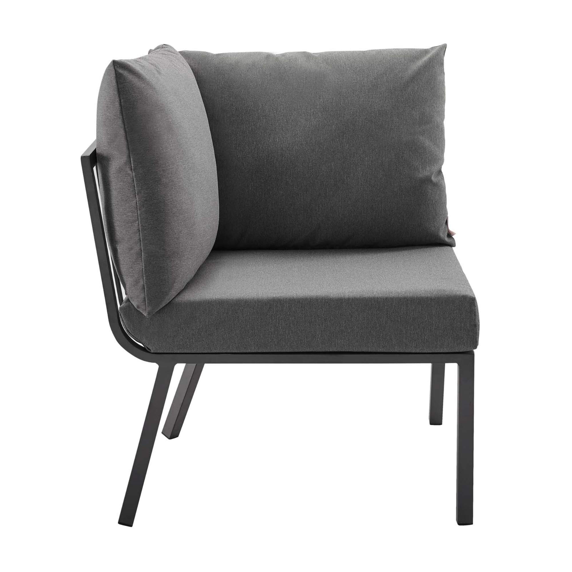 Ergode Riverside Outdoor Patio Aluminum Corner Chair - Coastal Style Lounge Chair with All-Weather Cushions & Durable Frame in Gray Charcoal - Perfect for Poolside, Beach House, and Garden Relaxation