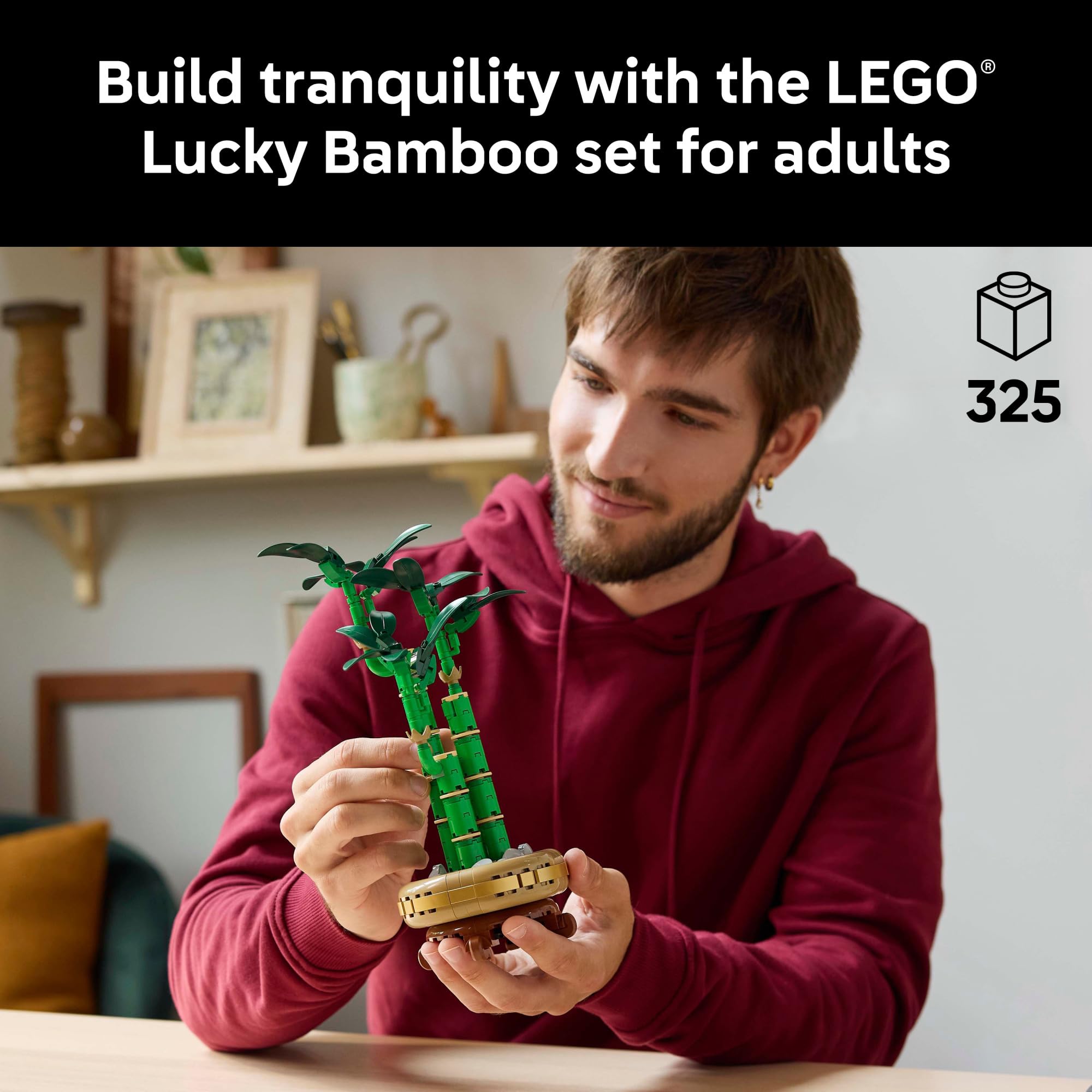 LEGO Botanicals Lucky Bamboo Building Kit - Creative DIY Artificial Plant for Home & Office Decor - Adult Building Toy (18+) - Perfect Desk Plant for Table, Workspace, Living Room - Unique Gift for Mother's Day, Birthday, Housewarming - 10344 - Relaxing Zen Decor & Stress Relief Activity