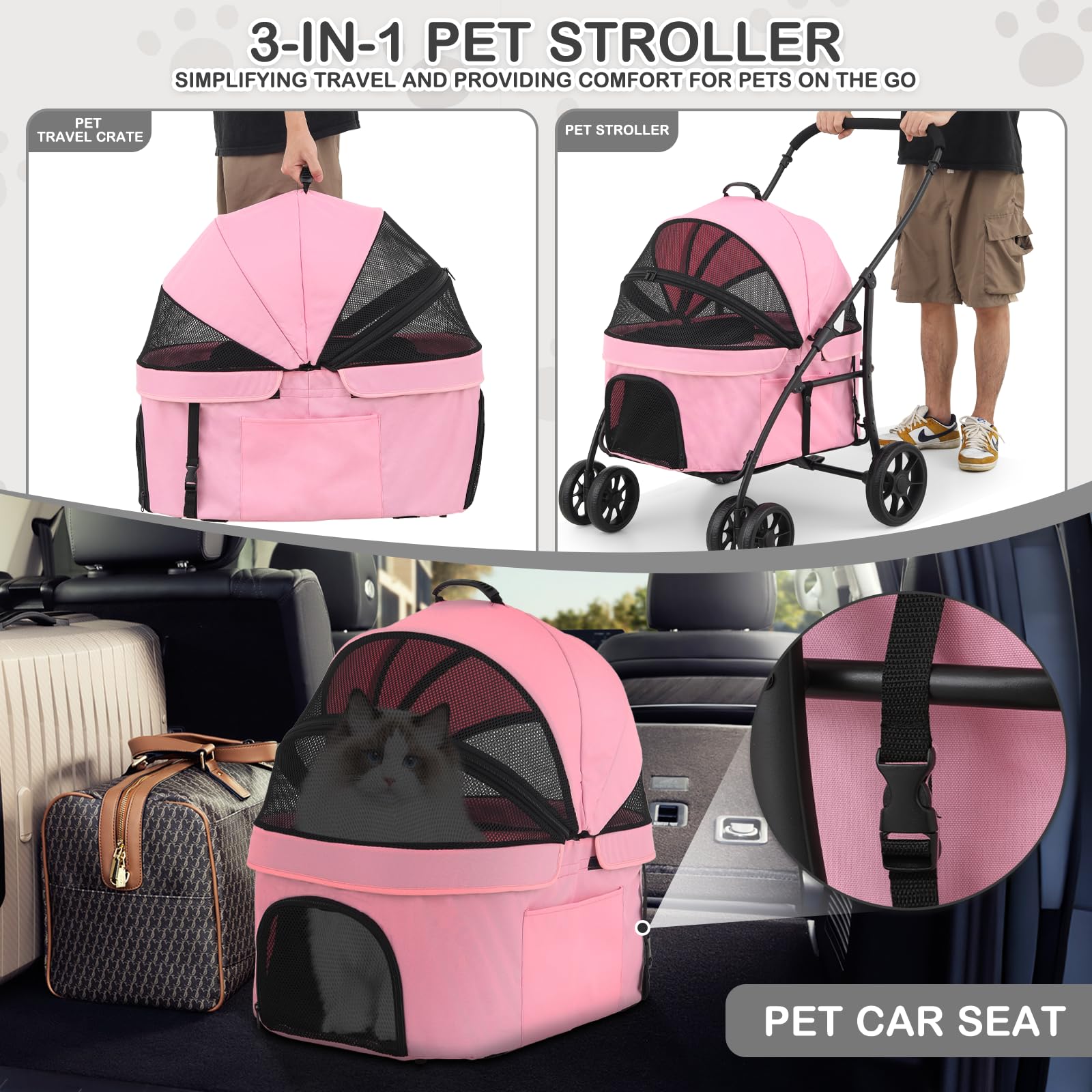 MoNiBloom 4-Wheel Folding Pet Stroller for Large Dogs up to 45lbs - 3 Entry Dog Carrier with Breathable Mesh, Travel & Jogging Stroller for Outdoor Walks, Park Visits & Vet Appointments