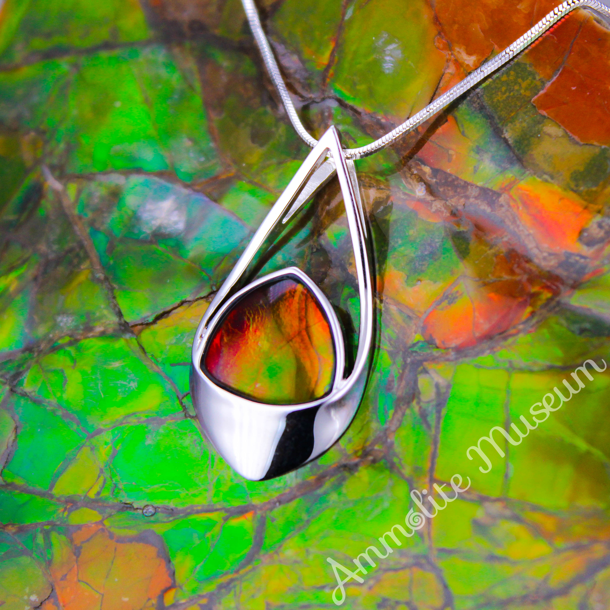 925 Sterling Silver Teardrop Ammolite Pendant Necklace | Natural Gemstone Jewelry for Women | Perfect Gift for Birthday, Anniversary & Special Occasions