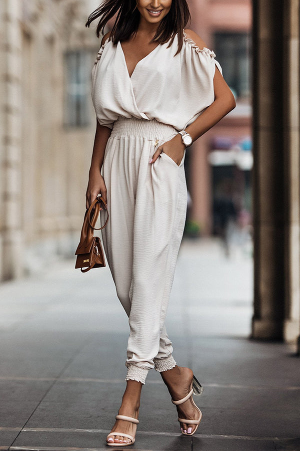 Stylish Ruffle Cold Shoulder Jumpsuit for Women - Trendy Summer Romper with Floral Print | Perfect for Beach Vacations, Date Nights & Outdoor Parties