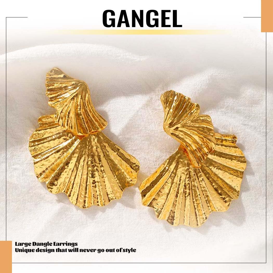 Gangel Gold Exaggerated Statement Earrings - Large Flower Drop Dangle Earrings for Women | Punk Fashion Jewelry for Rave Parties, Concerts & Night Out