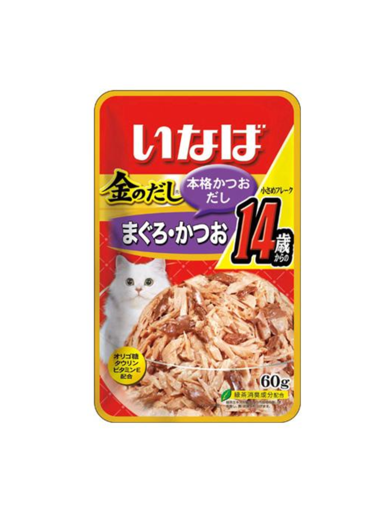 Premium Ciao Golden Stock Pouch - Delicious Small Tuna Flakes for Senior Cats 14+ Years (60g) - Perfect Wet Cat Food for Picky Eaters & Mature Feline Nutrition