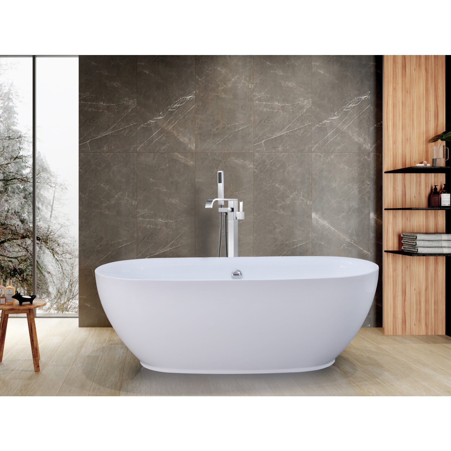 Aqua Eden 71-Inch Acrylic Oval Freestanding Bathtub - Double Ended Soaking Tub with Drain - Glossy White Finish for Luxury Bathroom & Spa Relaxation
