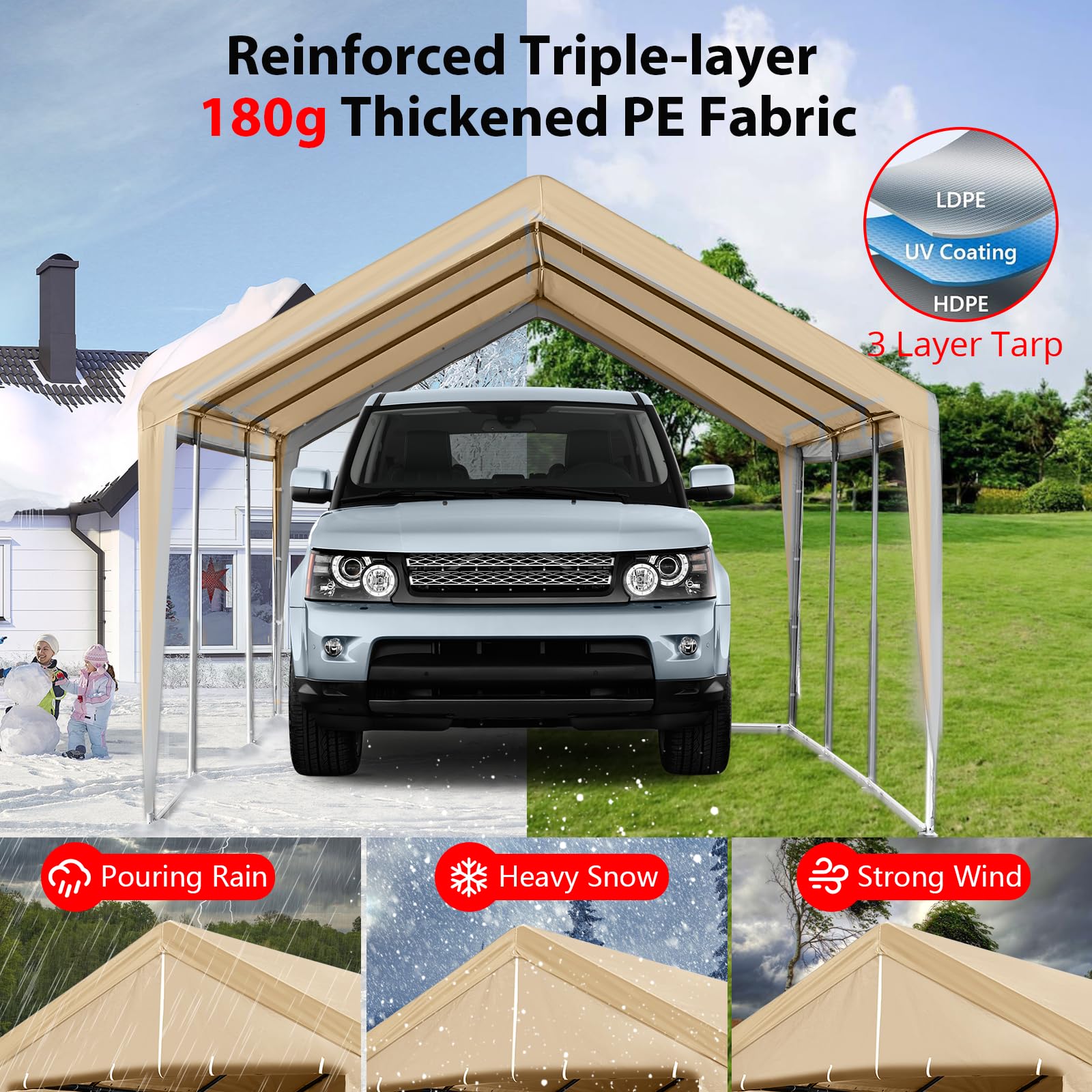 GARVEE 13'x20' Heavy Duty Carport Canopy - Portable Garage Shelter for Truck Storage, Party Tent with Removable Sidewalls & Doors (Yellow) | Weatherproof Outdoor Protection for Vehicles, Equipment & Events
