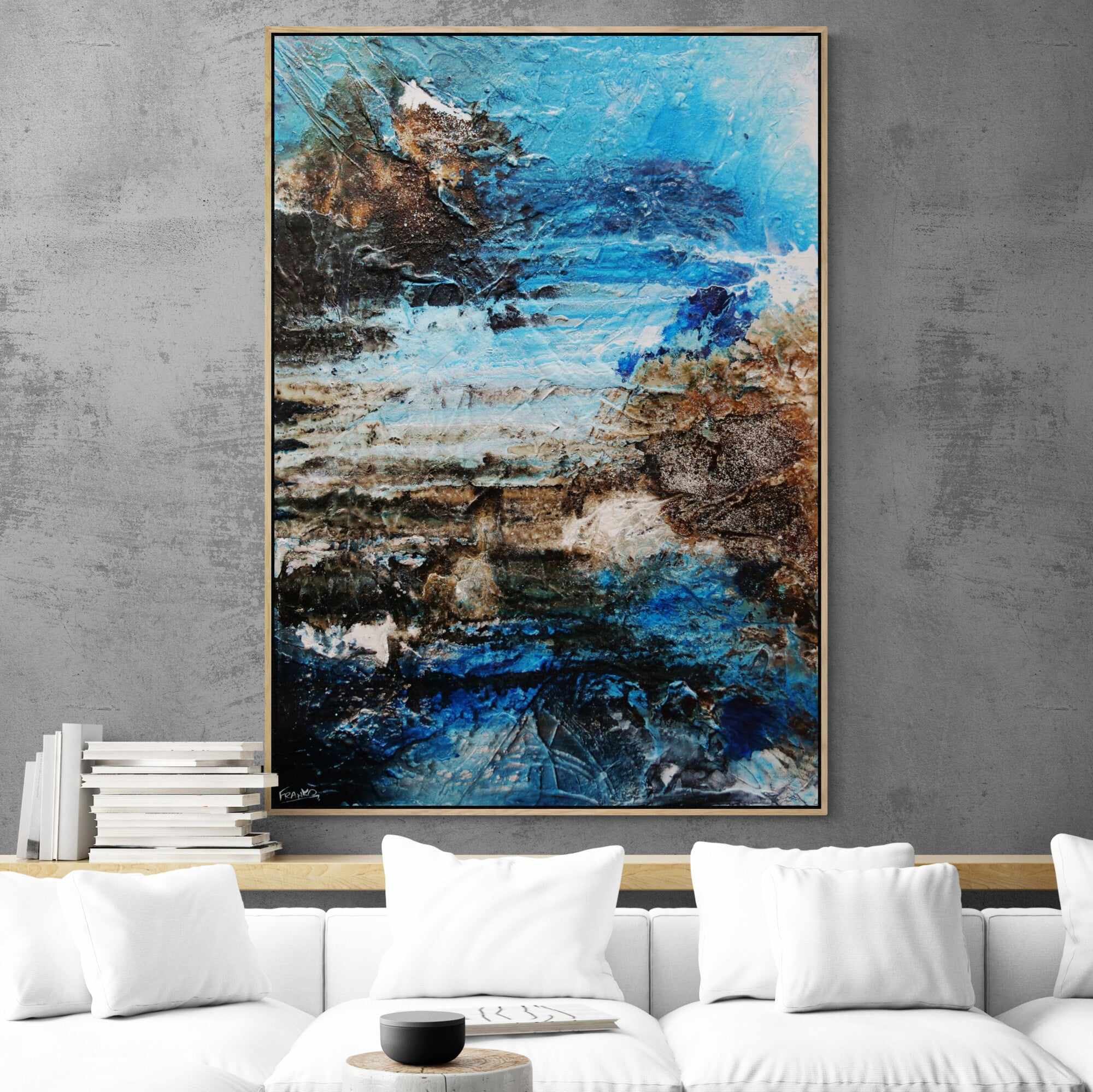 Blue Textured Abstract Honeycomb Cove Painting 140cm x 100cm - Modern Wall Art for Living Room, Bedroom & Office Decor