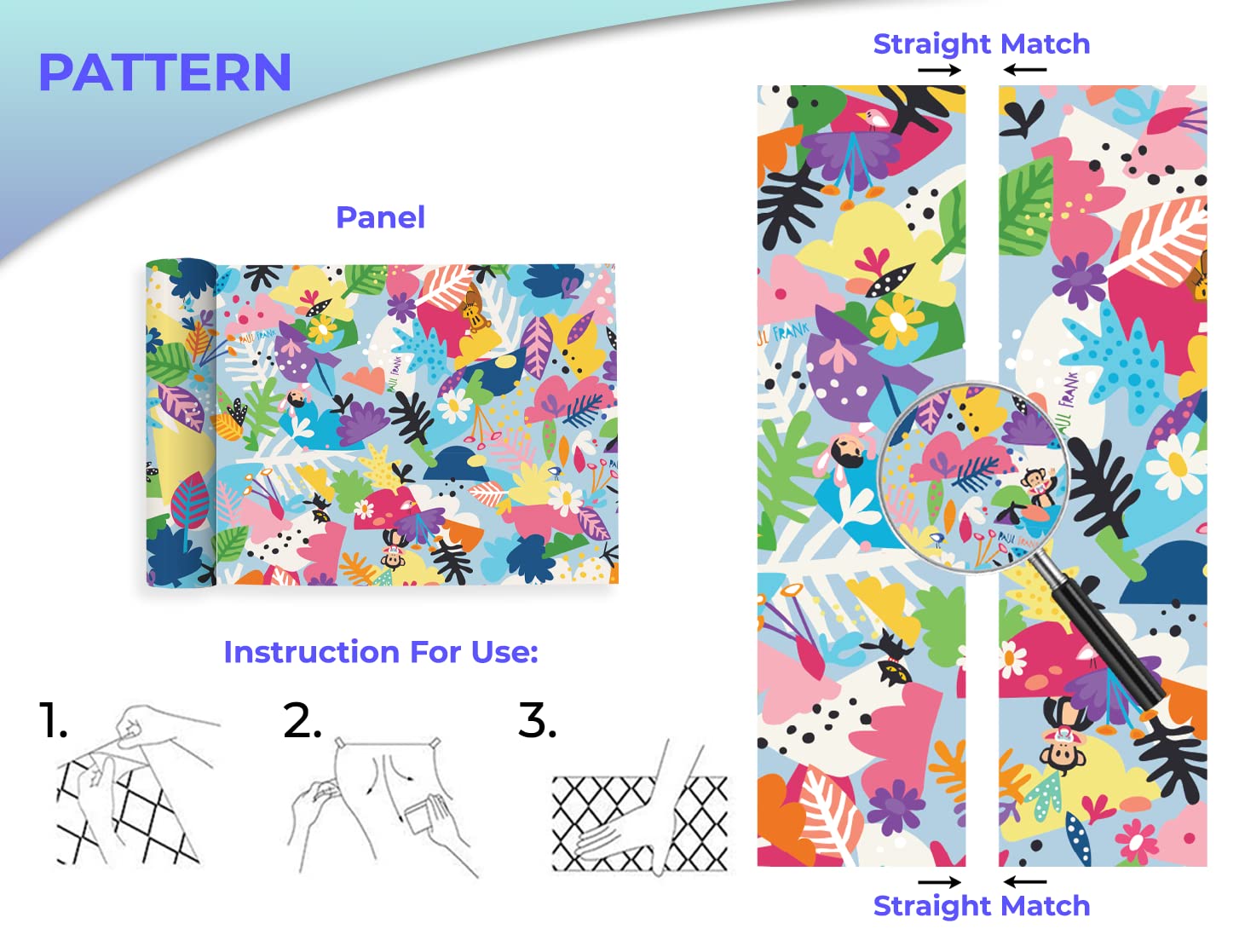 Paul Frank Peel & Stick Wallpaper - Self-Adhesive Room Decor for Living Room & Interior Design | 8 Panels 24