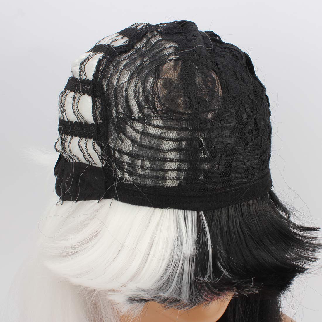 Halloween Wigs for Women - Short Bob Kinky Straight Synthetic Wig with Full Bangs in Black & White | Perfect for Cosplay, Costume Parties & Halloween Events