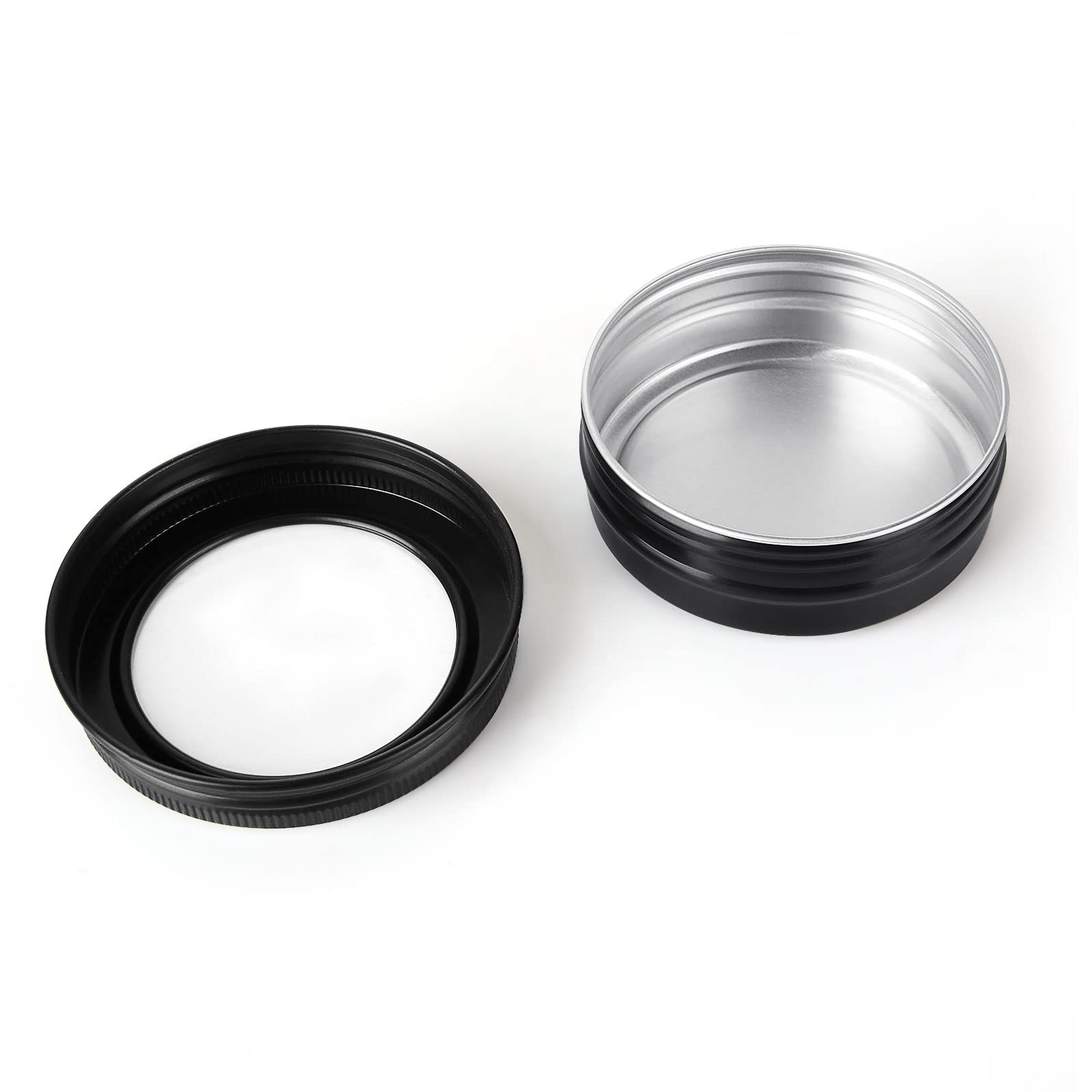 DAJAVE 30 Pack 2 Ounce Round Tin Cans with Screw Lids & Clear Window - Black Metal Tin Containers for Storing Spices, Candies, Candles, Gifts - Perfect for DIY Crafts, Wedding Favors, Party Decorations & Home Organization