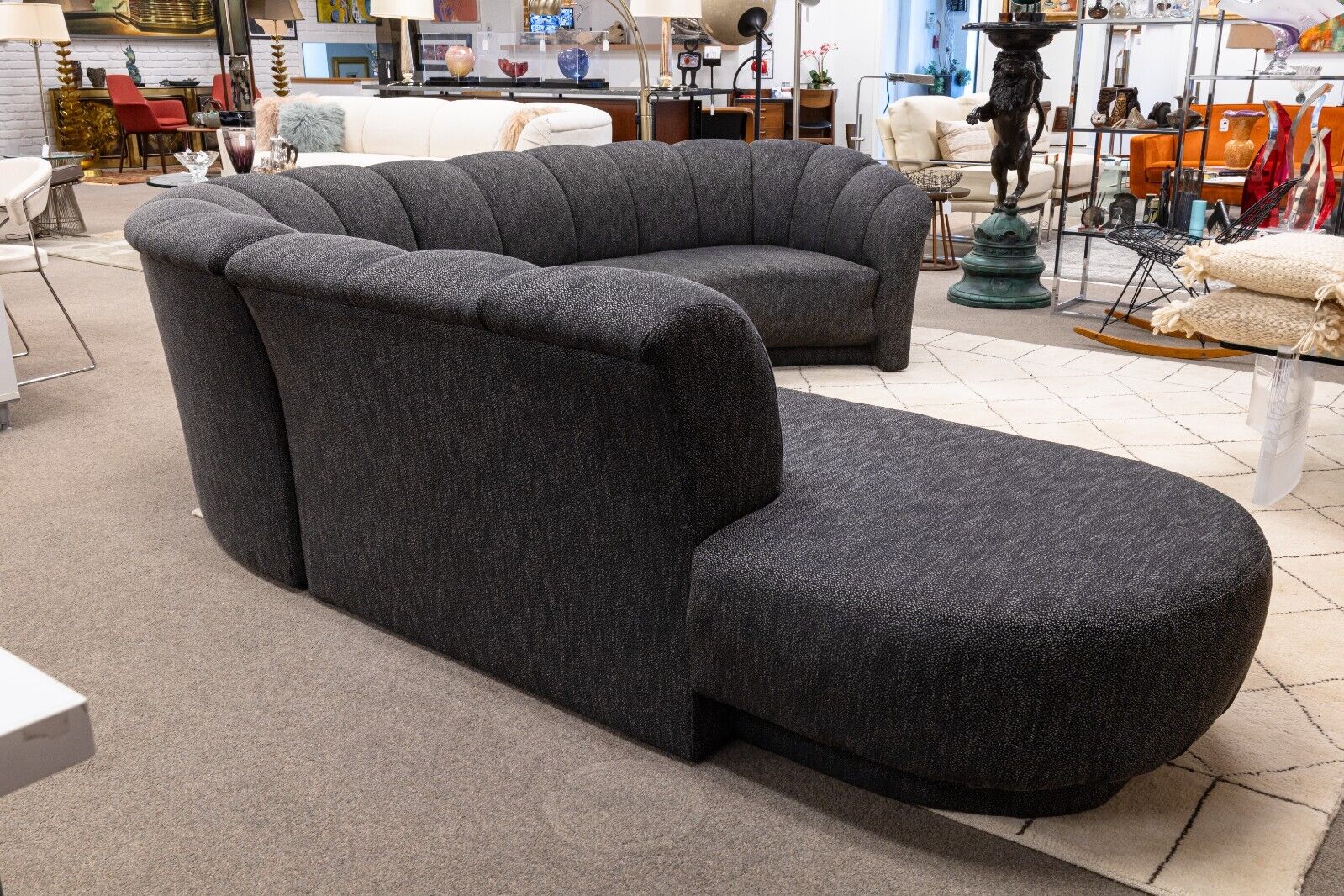 Thayer Coggin Milo Baughman Deep Grey Tufted 3-Piece Sectional Sofa with Chaise Lounge | Mid-Century Modern Living Room Furniture for Home & Office