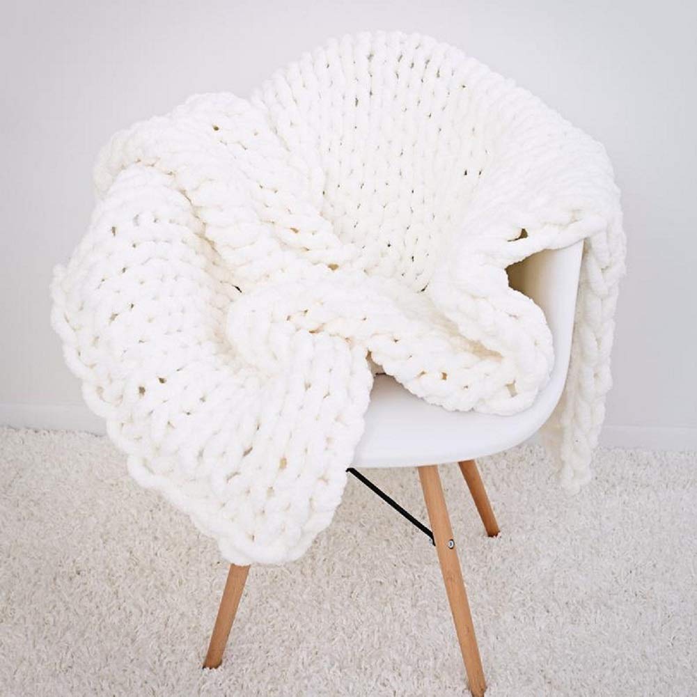 VIYEAR Jumbo Chenille Knit Throw Blanket - Ultra Soft Chunky Arm Knit Blanket for Bed, Couch & Sofa - Cozy White Blanket 47
