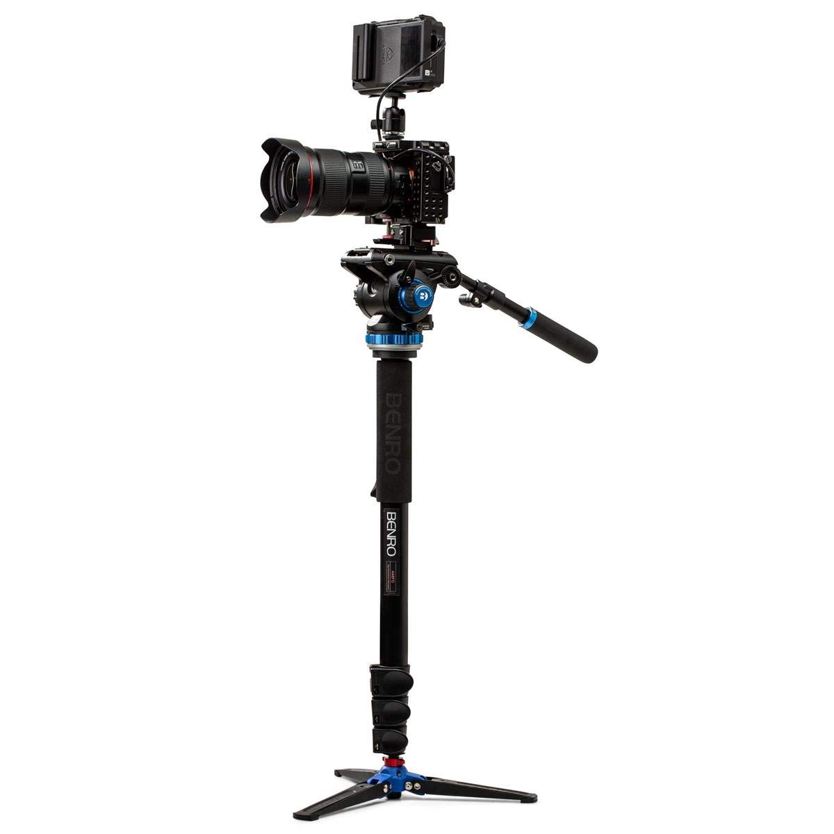Benro A48FD Classic Aluminum Monopod with Flip Locks, 3-Leg Base & S6PRO Video Head - Professional Camera Support for Photography, Videography & Travel Shooting