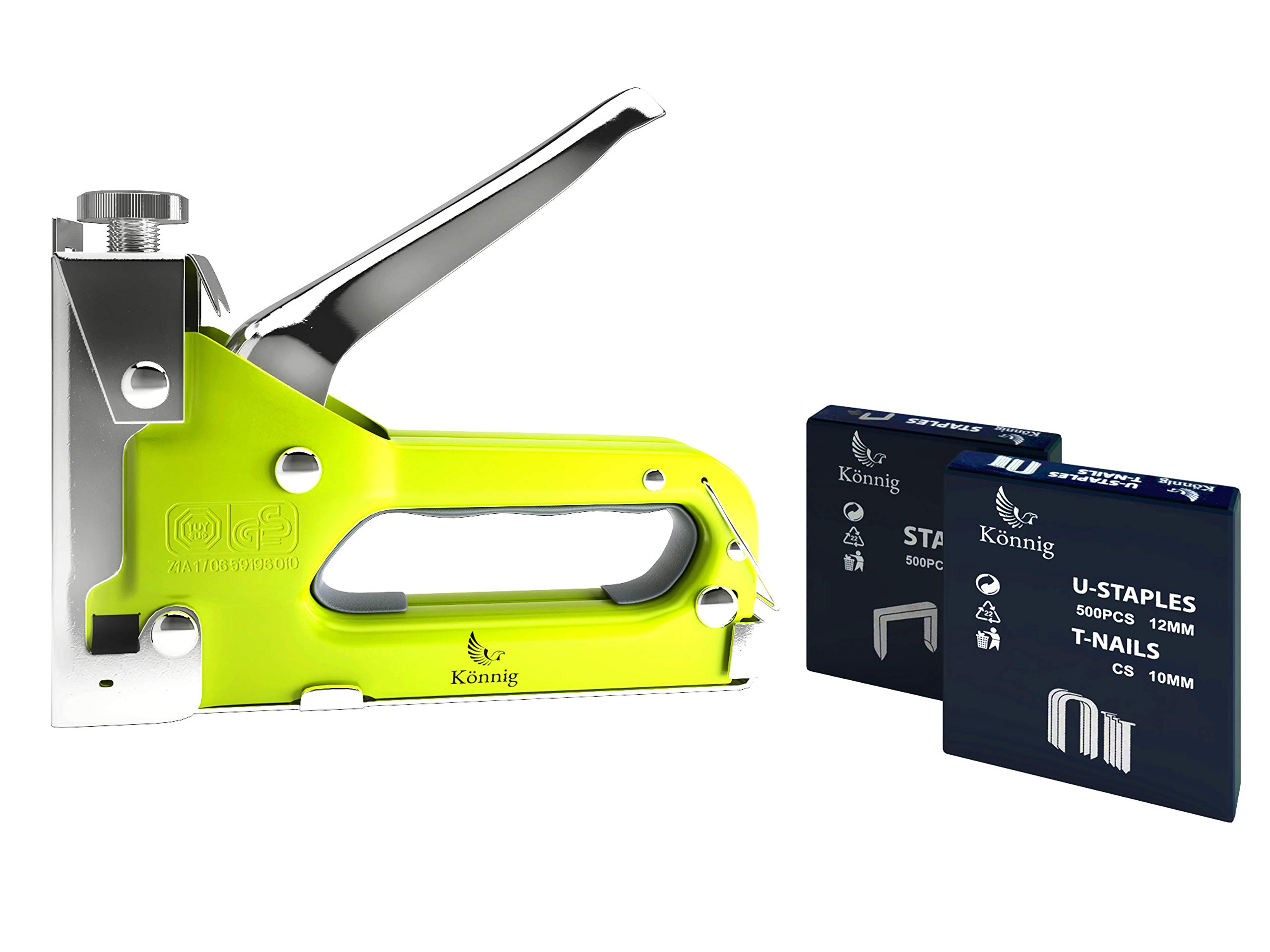 Könnig Heavy Duty Staple Gun 3-in-1 with 2000 Staples - Hand Operated Stainless Steel Stapler & Brad Nailer for Upholstery, Carpentry, and DIY Home Projects