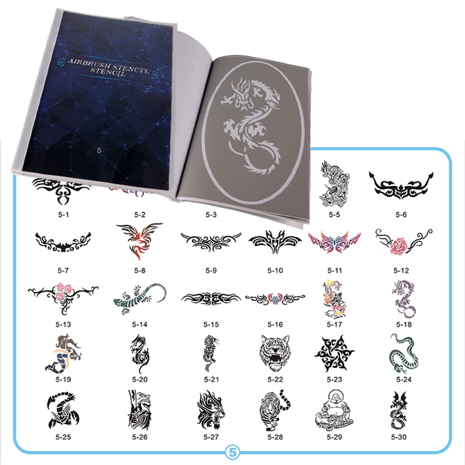 30-Piece Reusable Airbrush Temporary Tattoo Stencils Kit - Face & Body Art Templates for Painting, Cosplay, Halloween Costumes & DIY Crafts - Perfect for Parties, Events & Creative Body Art Projects