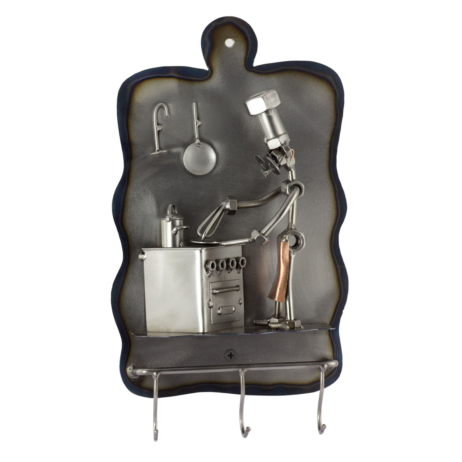 Handmade Metal Figurine - Cook with Hooks Sculpture with Personalized Engraving | Nuts and Bolts Art Ornament | Made in Germany | Perfect for Kitchen Decor, Office Desk Display & Unique Gift Idea