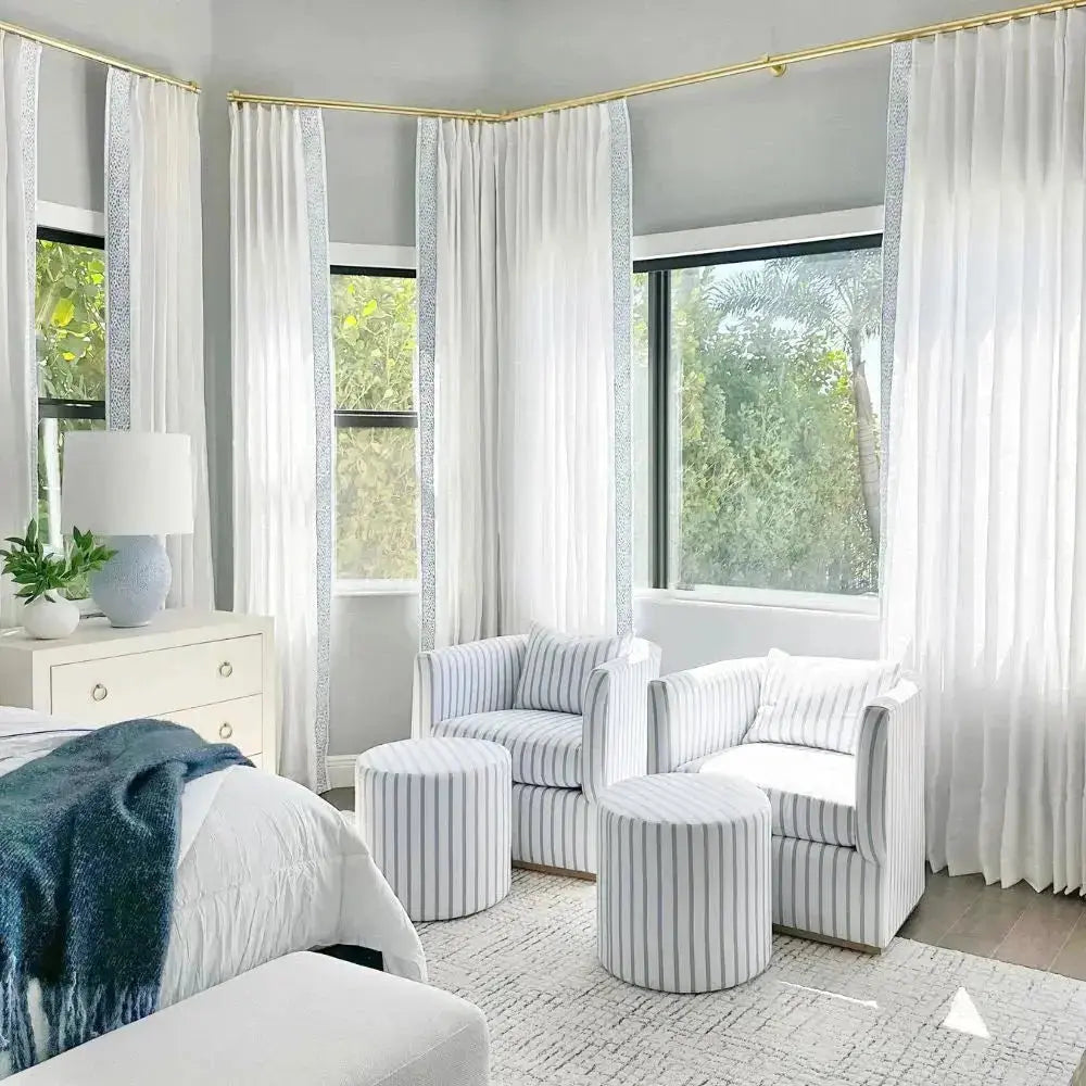 Jaylon Bay Window Curtain Rods - Adjustable Heavy Duty Curtain Rod for Bay Windows - Perfect for Living Room, Bedroom, Kitchen & Home Decor (White, 60-90 Inches)