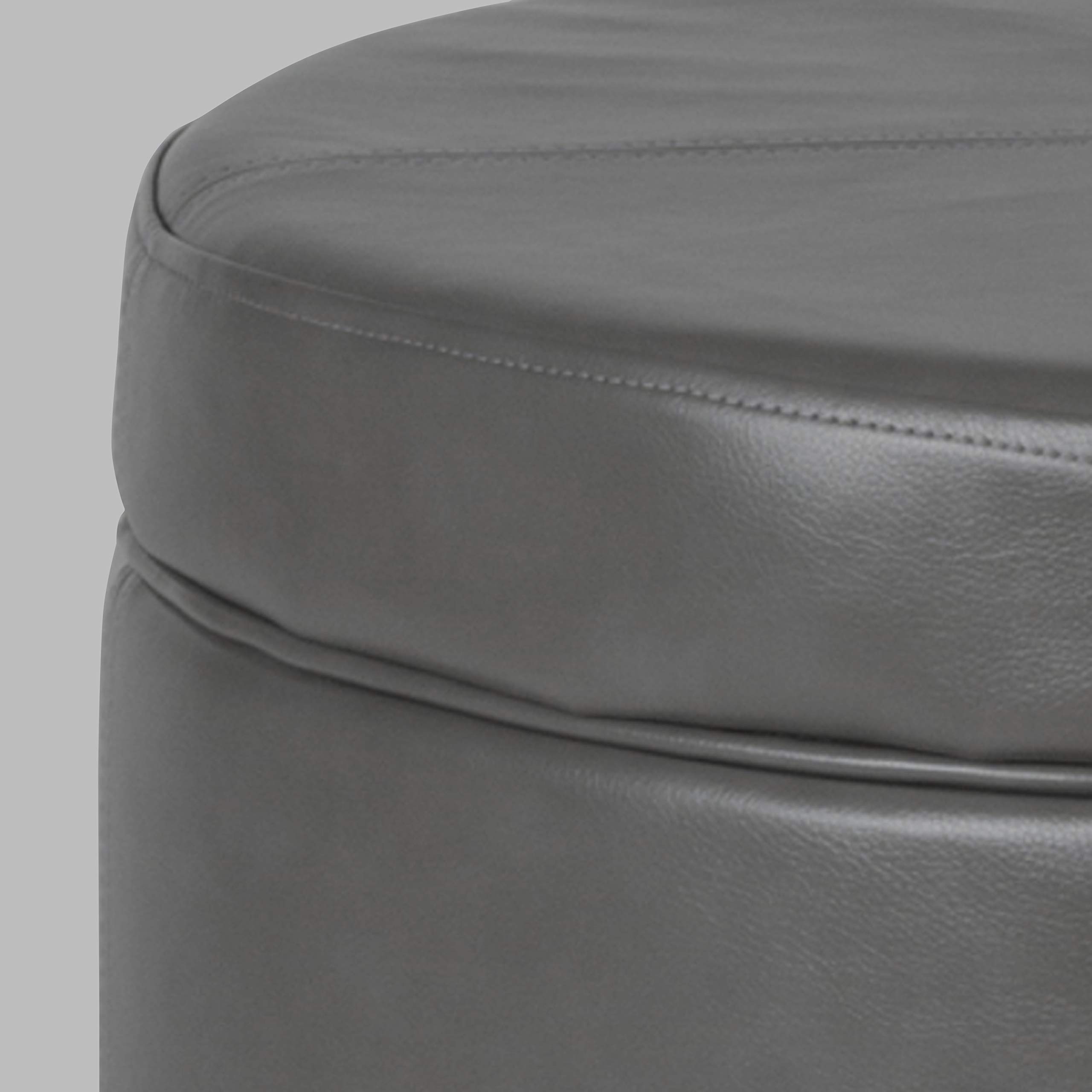 HomePop Large Round Leatherette Storage Ottoman with Lift-Top Lid - Charcoal Grey | Footrest, Coffee Table & Hidden Storage for Living Room, Bedroom & Office