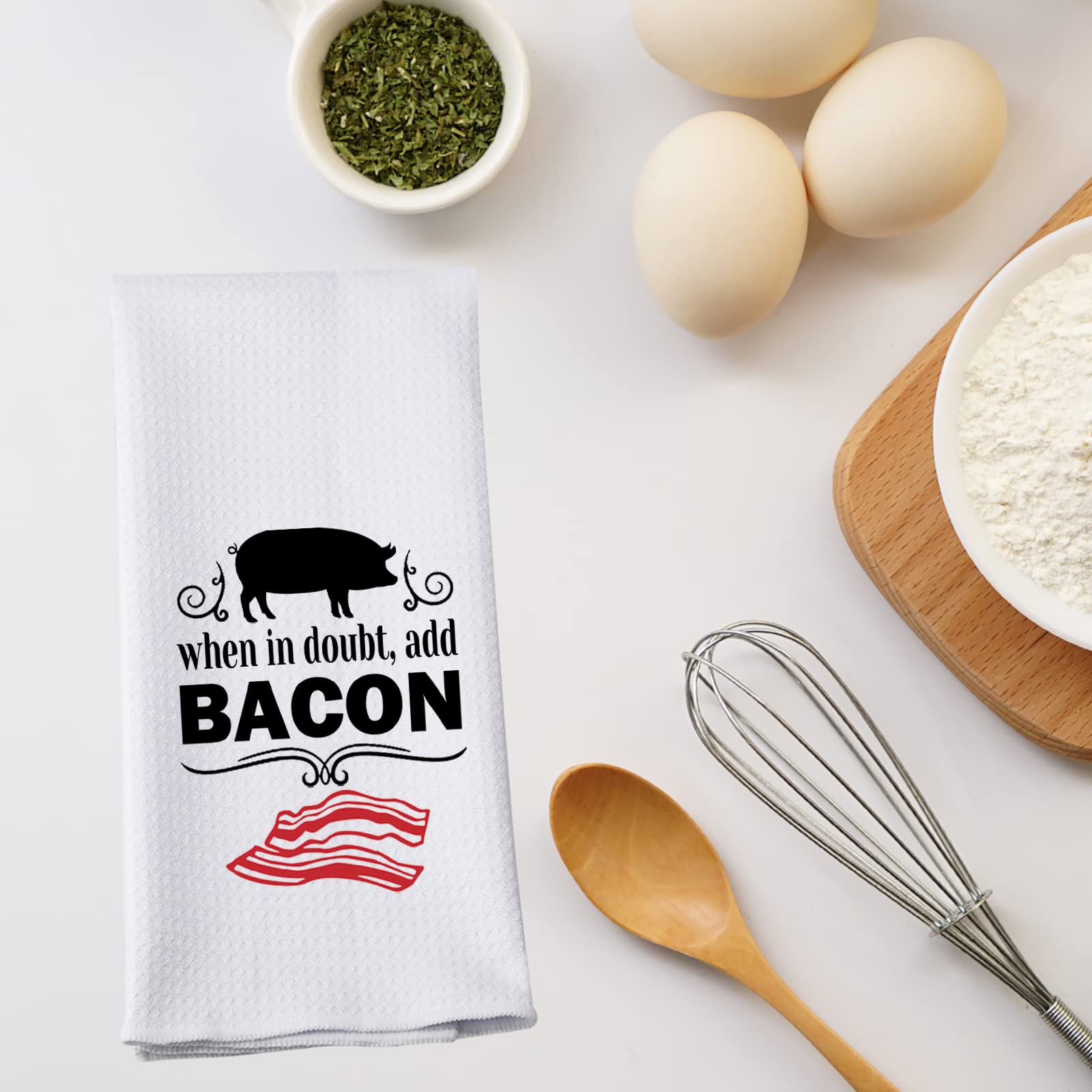 Funny Bacon Kitchen Towel - Pig Design with 'When in Doubt Add Bacon' Quote - Perfect Gift for Bacon Lovers - Ideal for Cooking, Baking & Kitchen Decor