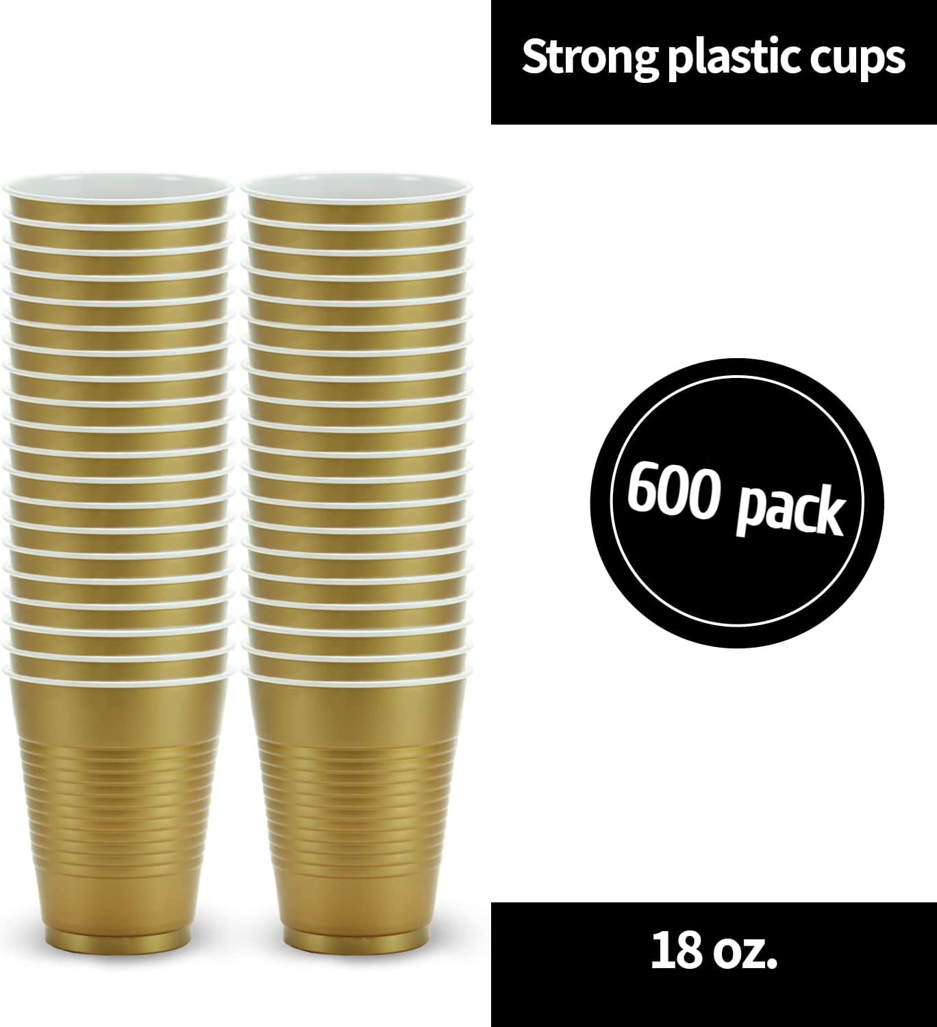 Hanna K Signature 600 Disposable Plastic Party Cups - 18oz Gold Cups for Weddings, Birthday Parties & Events - Bulk Pack of 600 Elegant Gold Plastic Cups