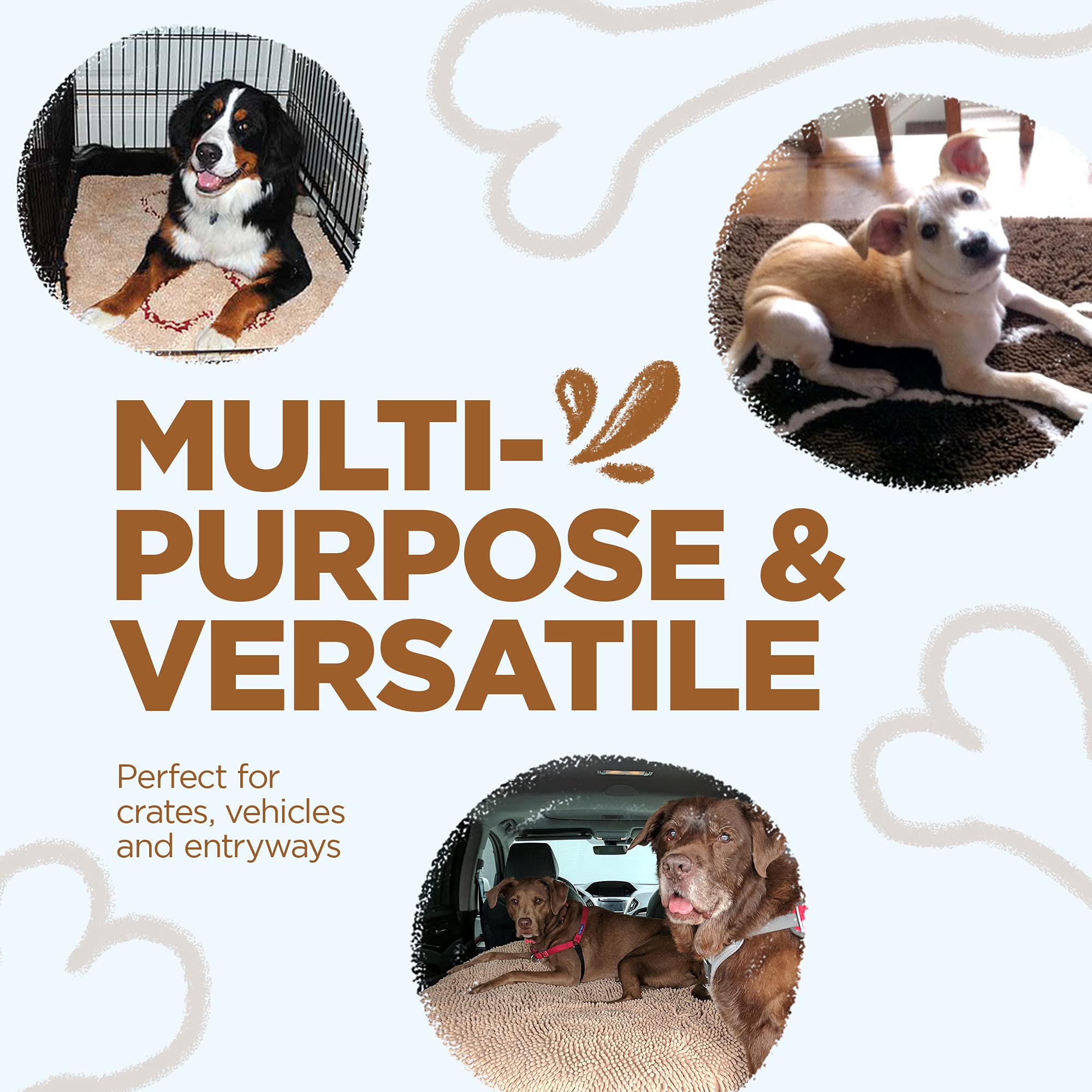 Ultra-Absorbent Soggy Doggy Doormat with Bone Design - Microfiber Chenille Indoor Wet Dog Mat for Muddy Paws, Drying & Pet Comfort - Caramel Brown/Oatmeal Bone - Perfect for Entryways, Laundry Rooms & Pet Sleeping Areas