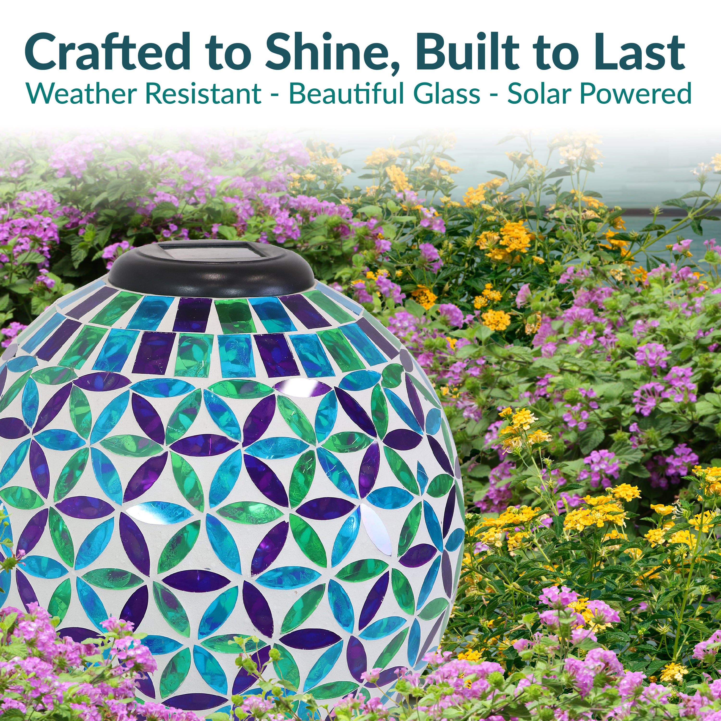Sunnydaze 10-Inch Glass Mosaic Solar Garden Gazing Globe - Decorative Outdoor Sphere for Garden, Patio, Yard & Landscape Decor | Solar-Powered Light for Nighttime Ambiance