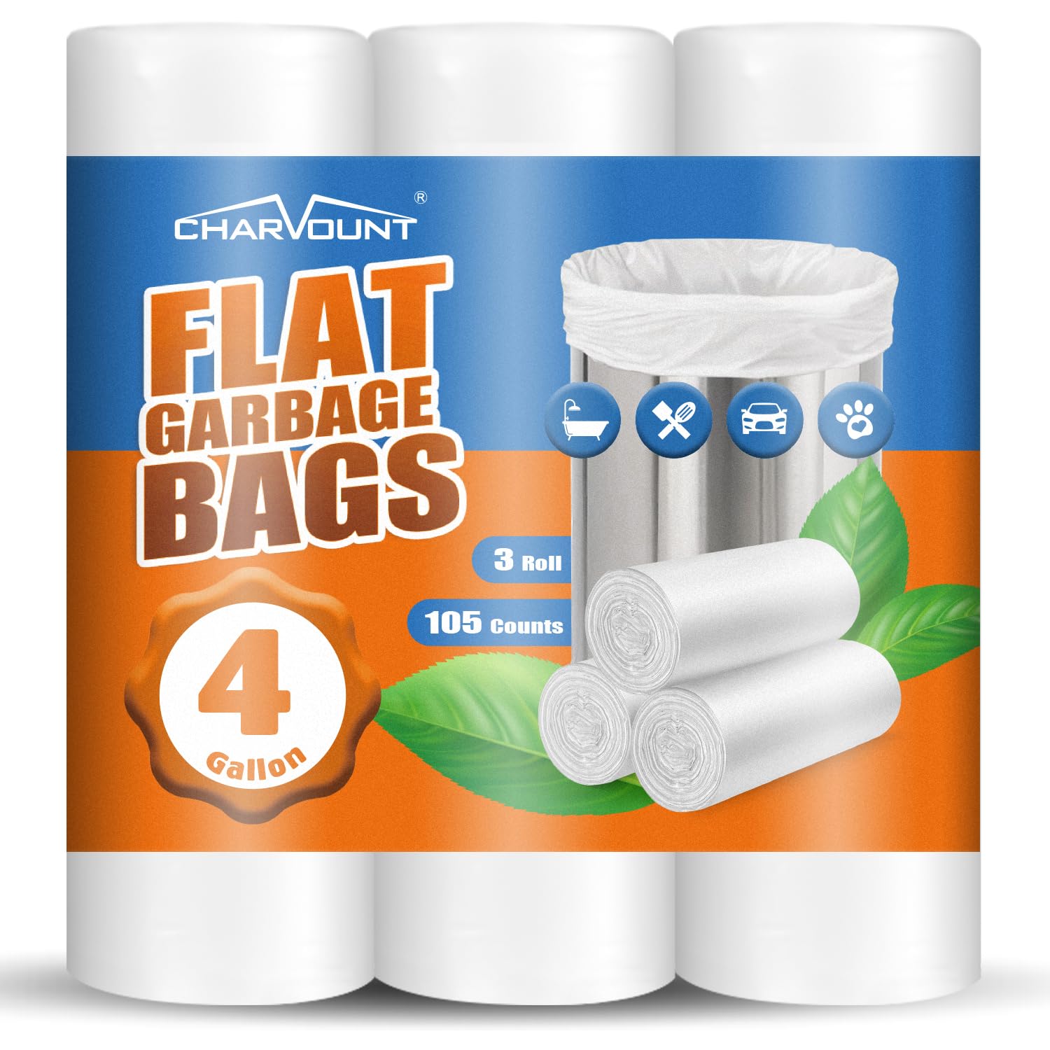 4 Gallon Small Trash Bags (105 Count) - Unscented White Mini Garbage Bags for Bathroom, Office, Kitchen Waste Baskets | Perfect for Small Spaces, Desk Bins, and Compact Trash Cans (15L Capacity)